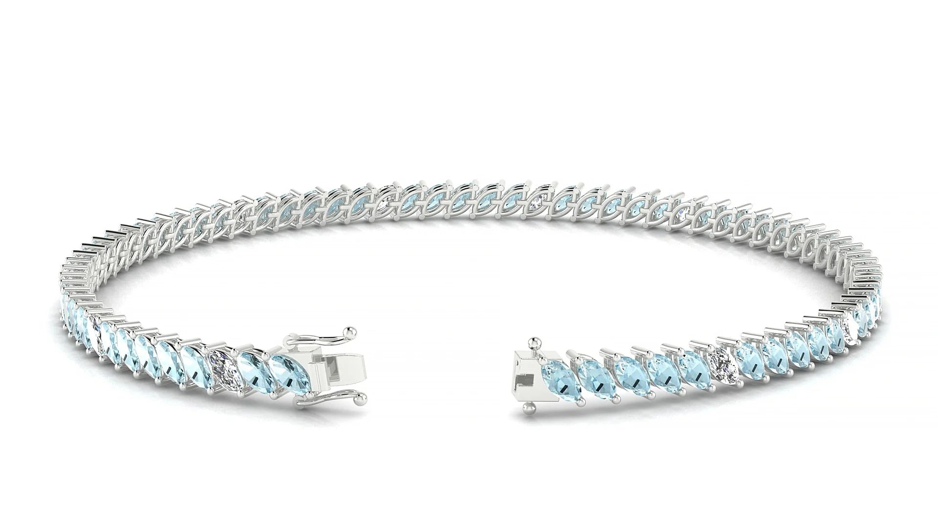 Venezia 5-1 | 18k White Gold 4 x 2 mm Marquise Natural Aquamarine & Diamond Tennis Bracelet