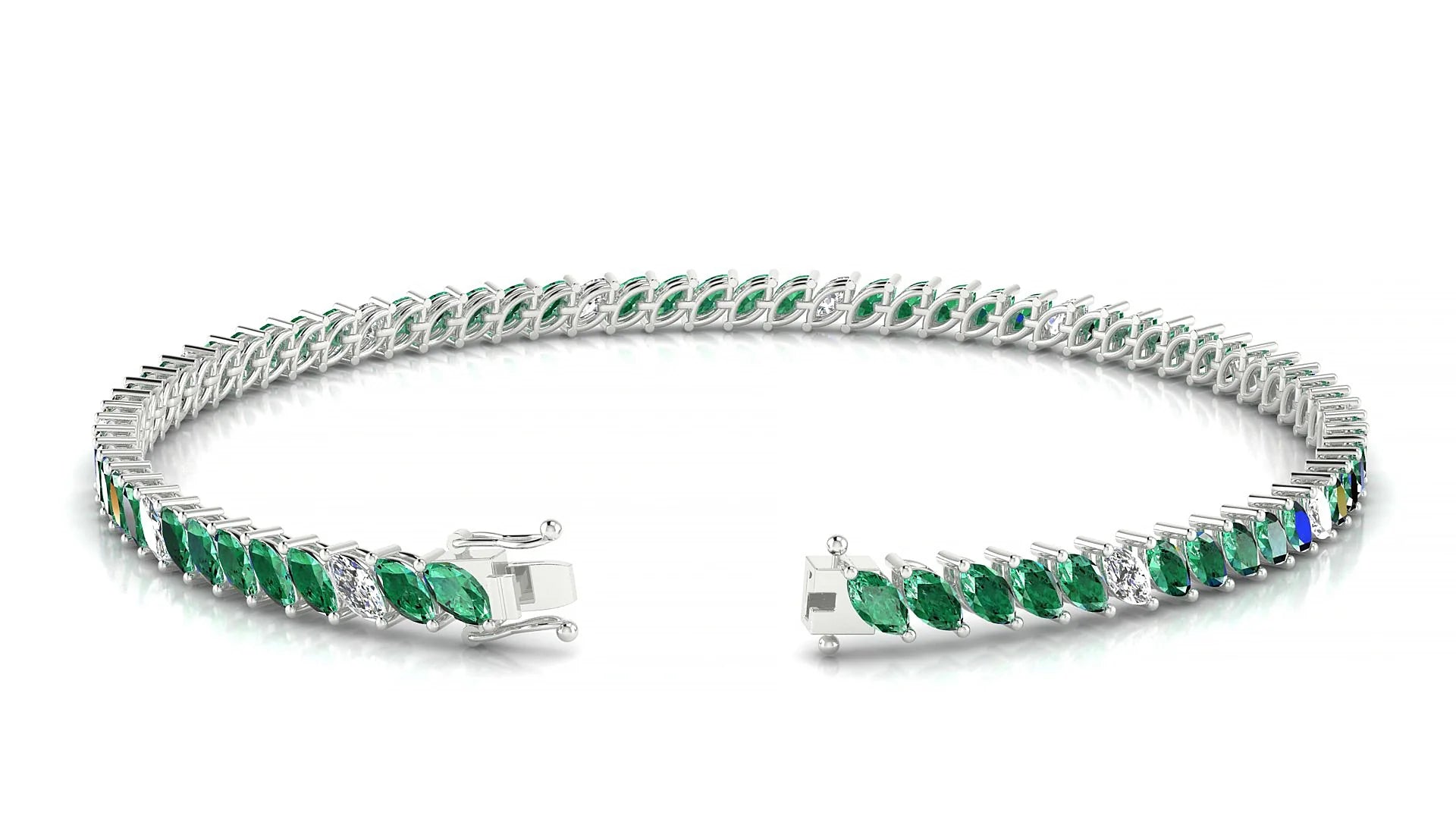 Venezia 5-1 | 18k White Gold 4 x 2 mm Marquise Natural Emerald & Diamond 18 cm Tennis Bracelet