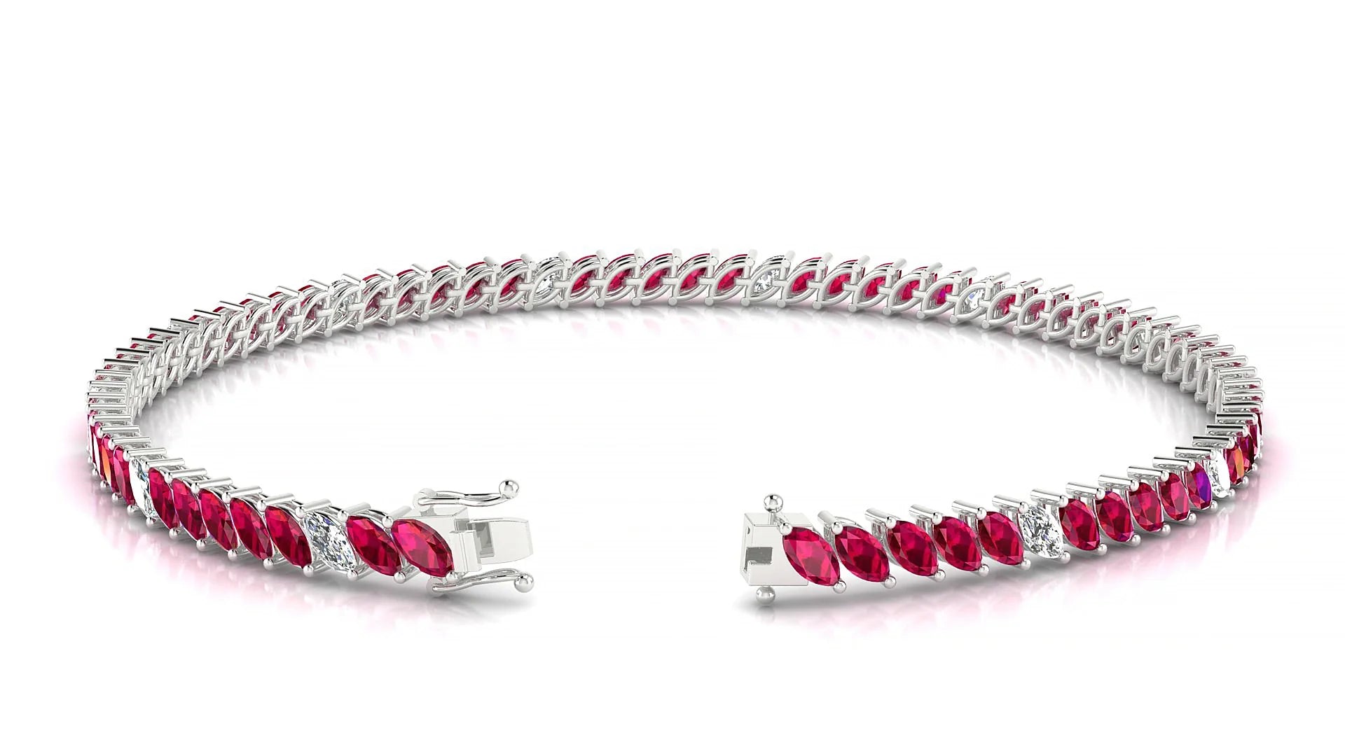 Venezia 5-1 | 18k White Gold 4 x 2 mm Marquise Natural Ruby & Diamond 18 cm Tennis Bracelet