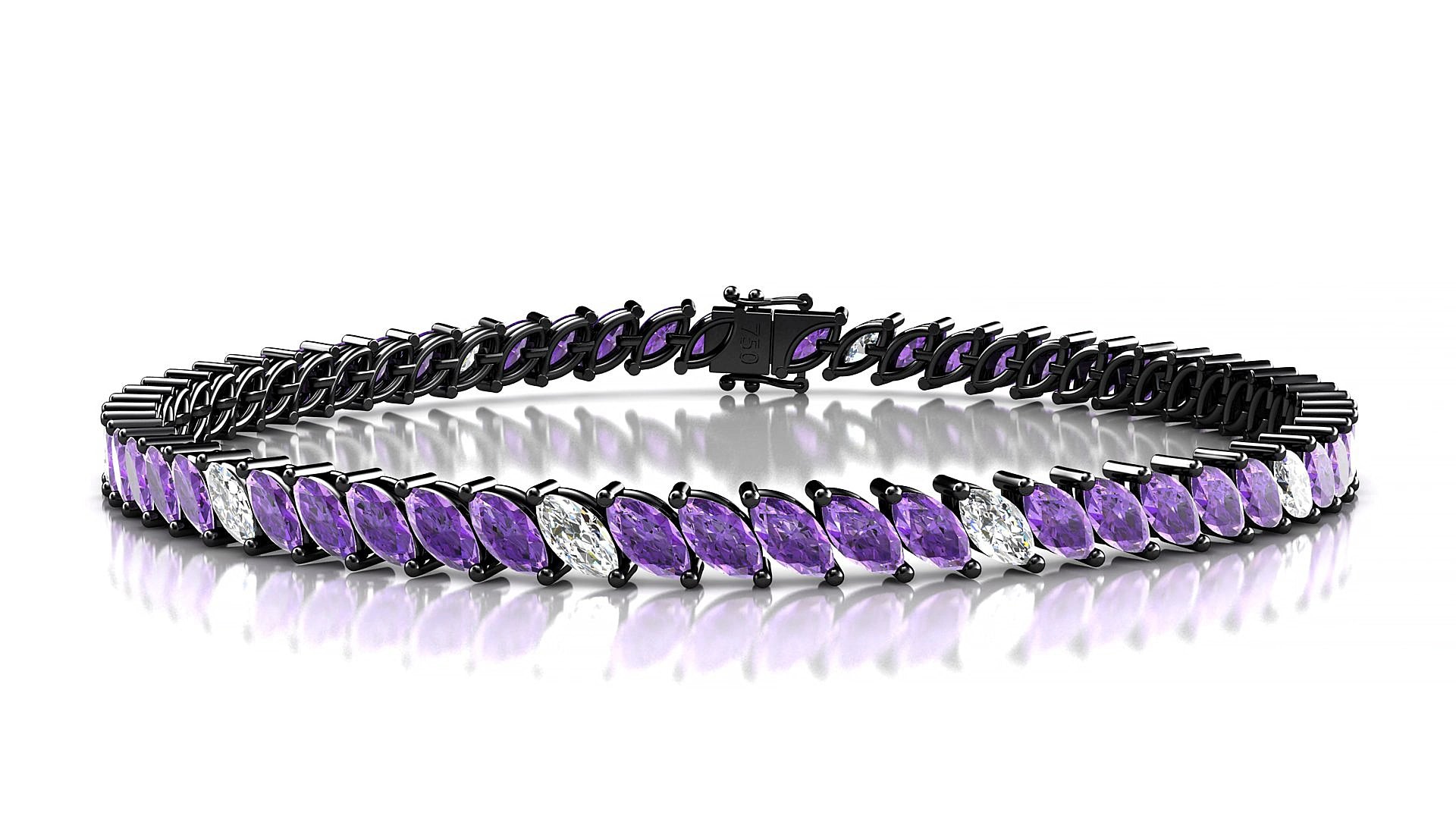 Venezia 5-1 | 18k Black Gold 5 x 2.5 mm Marquise Natural Amethyst & Diamond 15 cm Tennis Bracelet