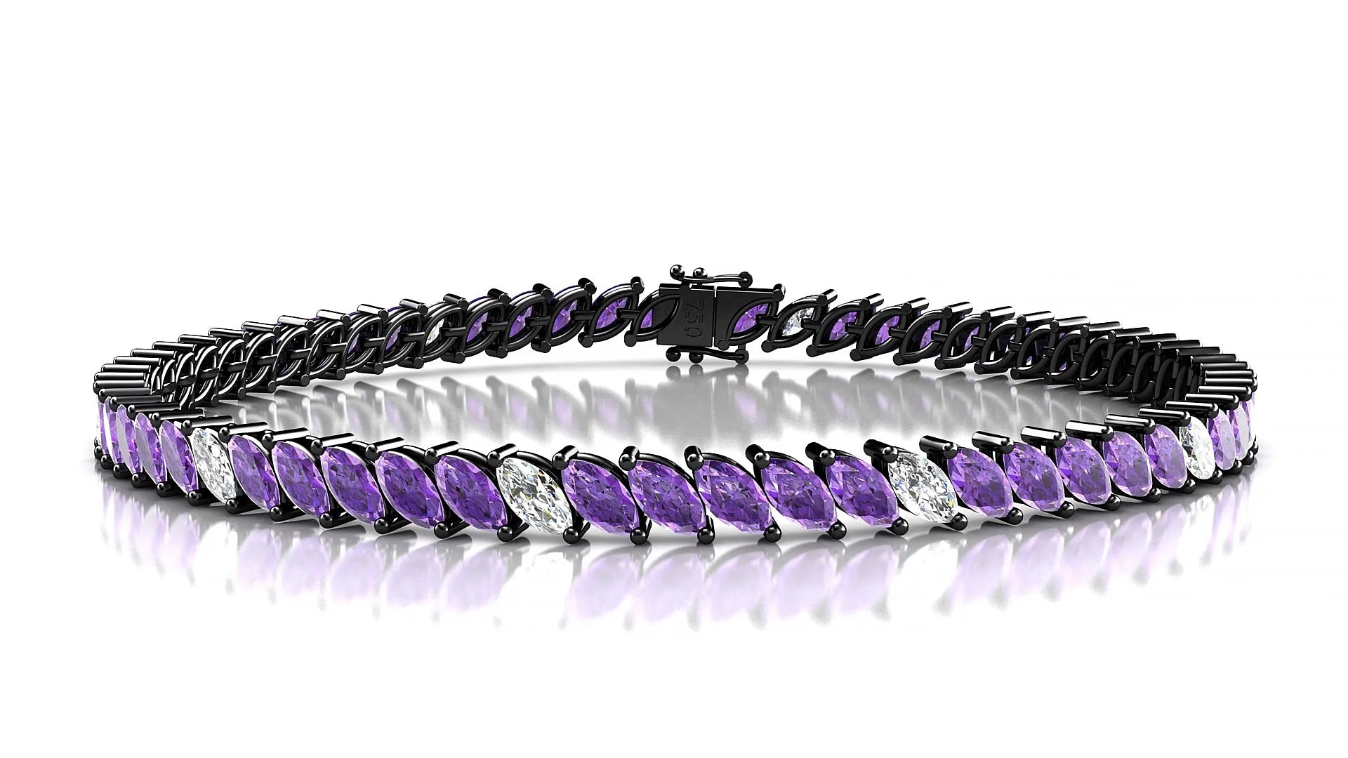 Venezia 5-1 | 18k Black Gold 5 x 2.5 mm Marquise Natural Amethyst & Diamond Tennis Bracelet