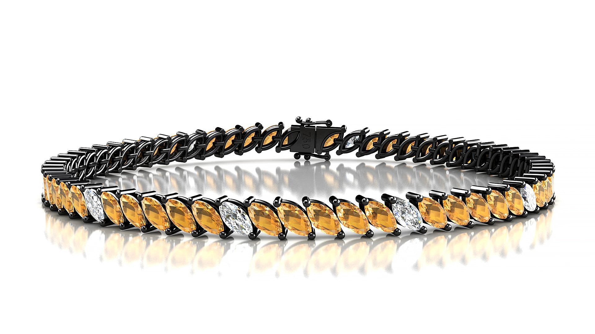 Venezia 5-1 | 18k Black Gold 5 x 2.5 mm Marquise Natural Citrine & Diamond 15 cm Tennis Bracelet