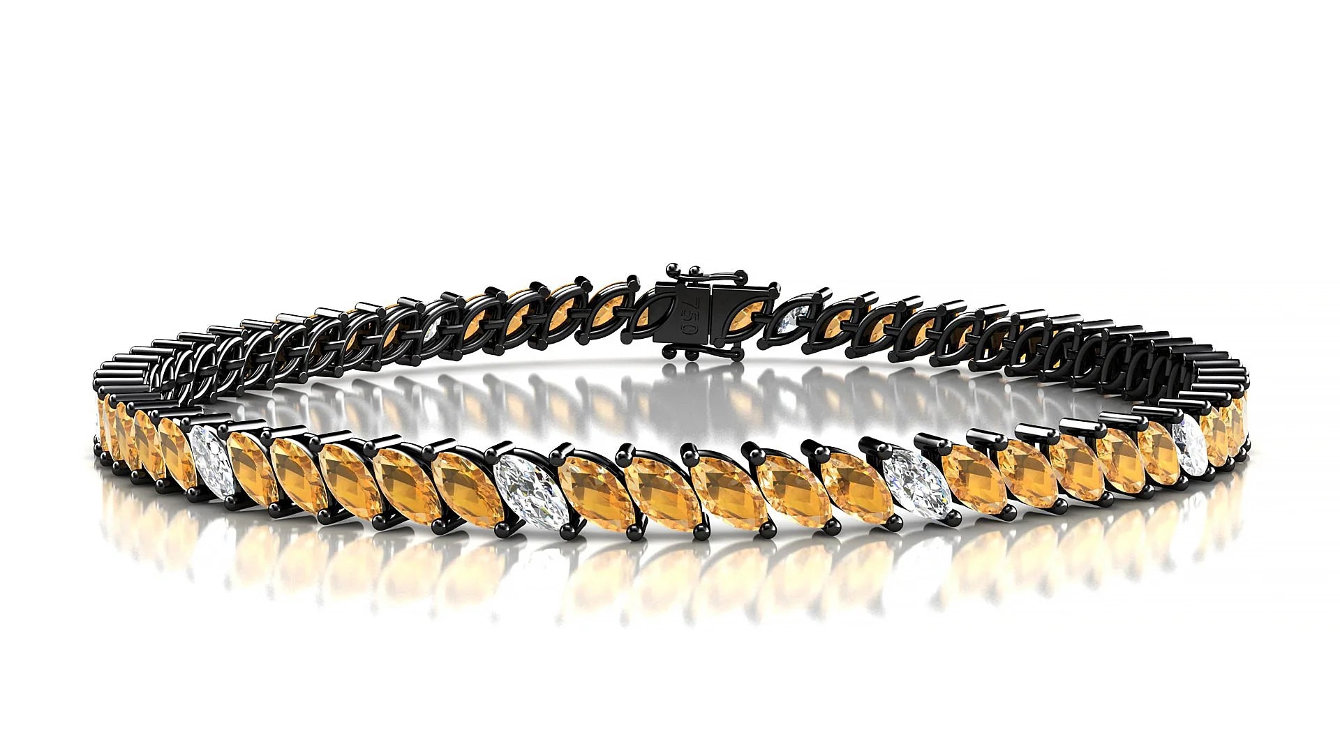 Venezia 5-1 | 18k Black Gold 5 x 2.5 mm Marquise Natural Citrine & Diamond Tennis Bracelet