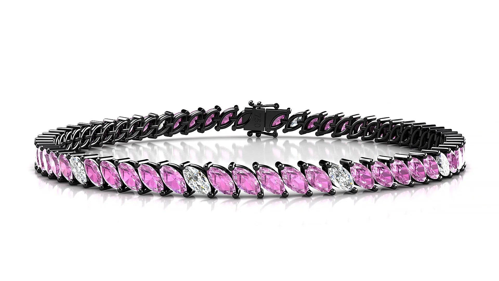 Venezia 5-1 | 18k Black Gold 5 x 2.5 mm Marquise Natural Pink Sapphire & Diamond 18 cm Tennis Bracelet
