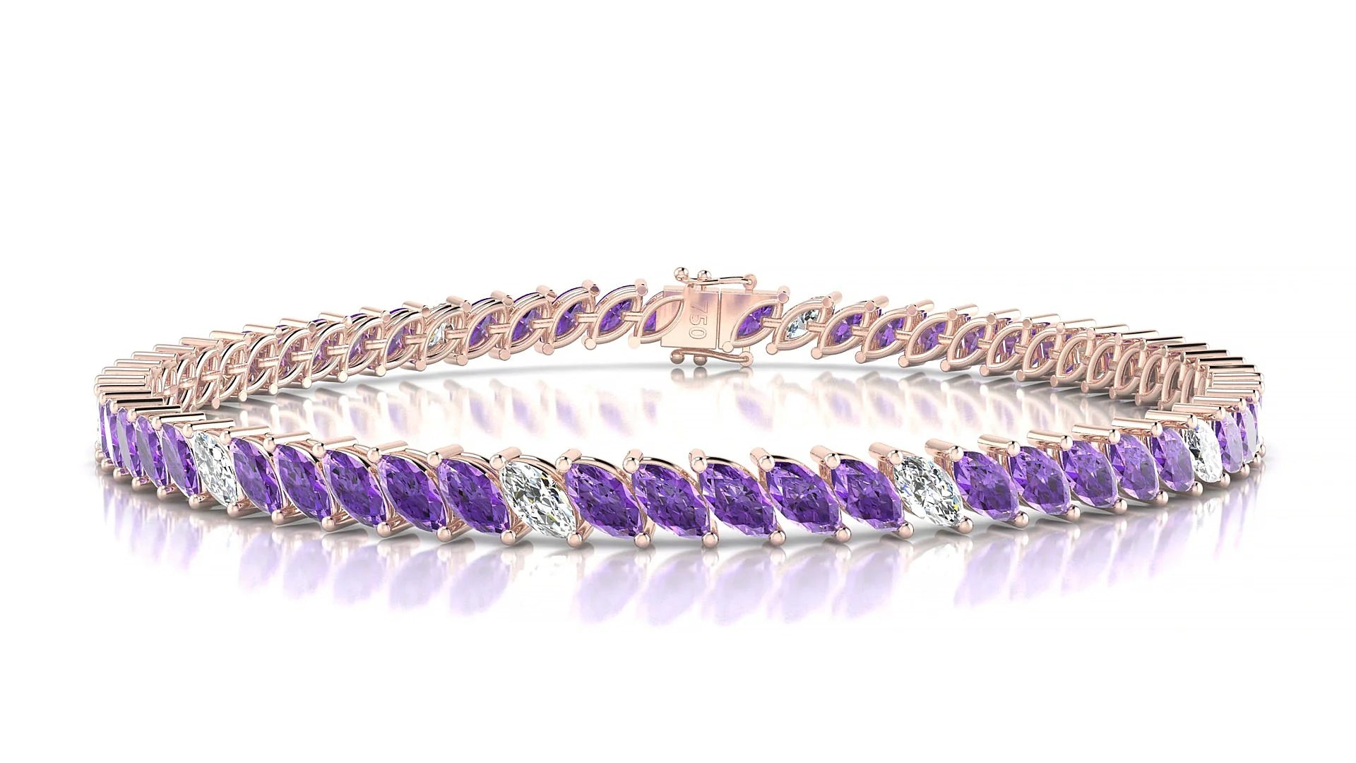 Venezia 5-1 | 18k Rose Gold 5 x 2.5 mm Marquise Natural Amethyst & Diamond Tennis Bracelet