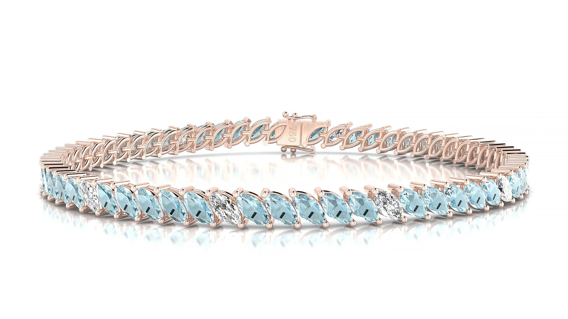 Venezia 5-1 | 18k Rose Gold 5 x 2.5 mm Marquise Natural Aquamarine & Diamond Tennis Bracelet