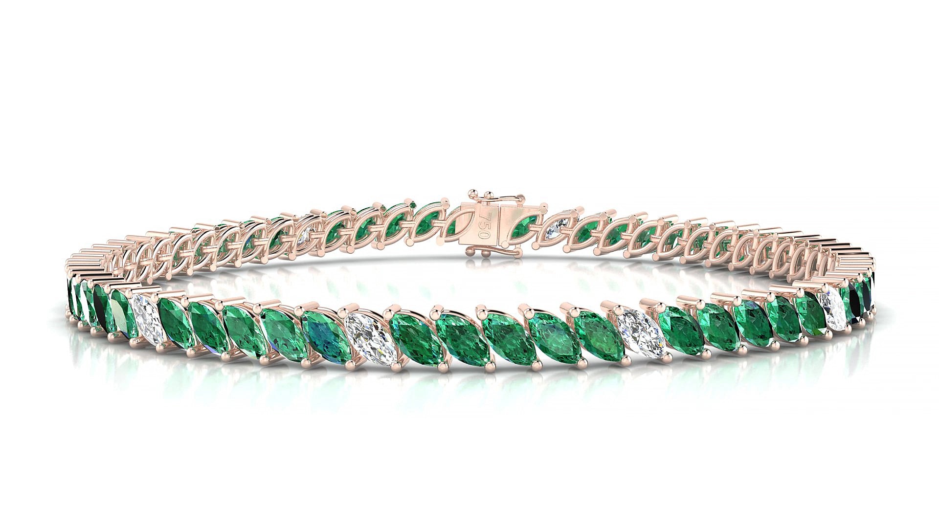 Venezia 5-1 | 18k Rose Gold 5 x 2.5 mm Marquise Natural Emerald & Diamond 15 cm Tennis Bracelet