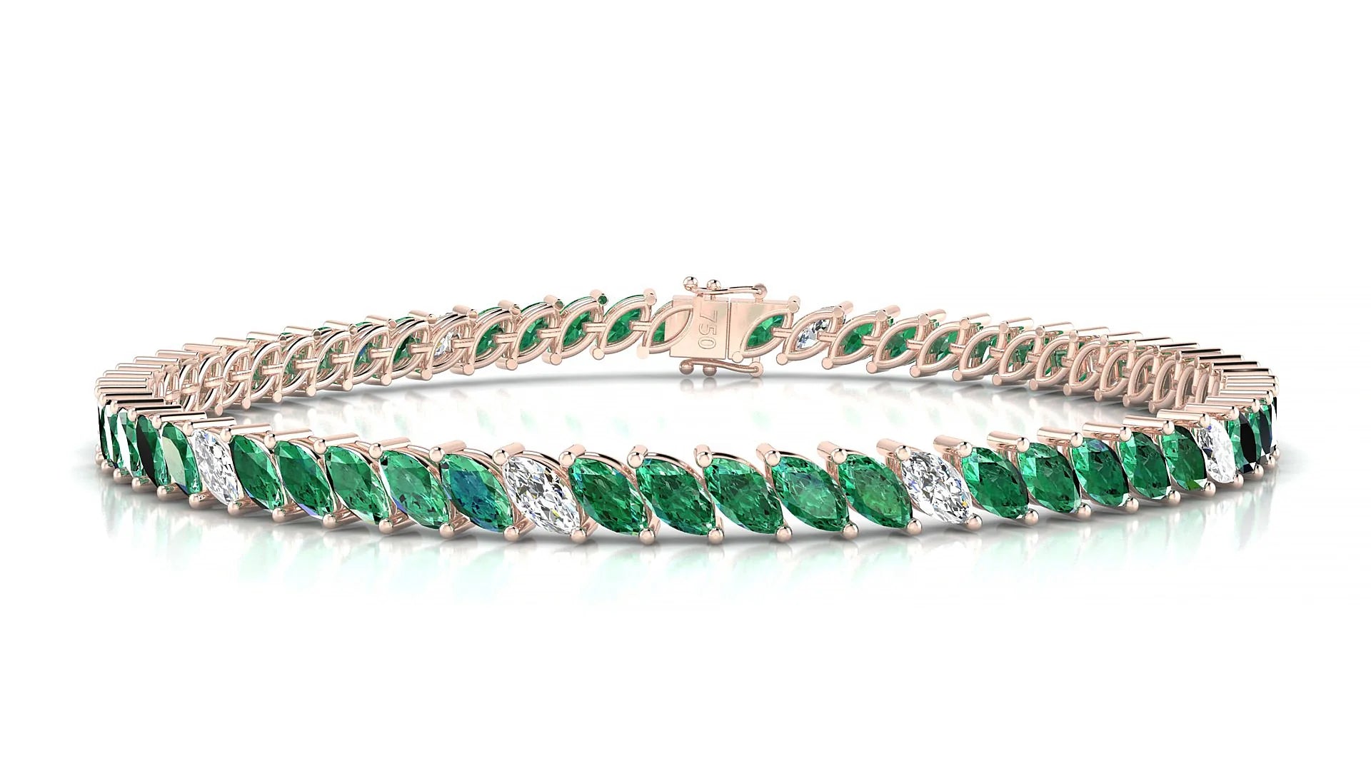 Venezia 5-1 | 18k Rose Gold 5 x 2.5 mm Marquise Natural Emerald & Diamond 18 cm Tennis Bracelet