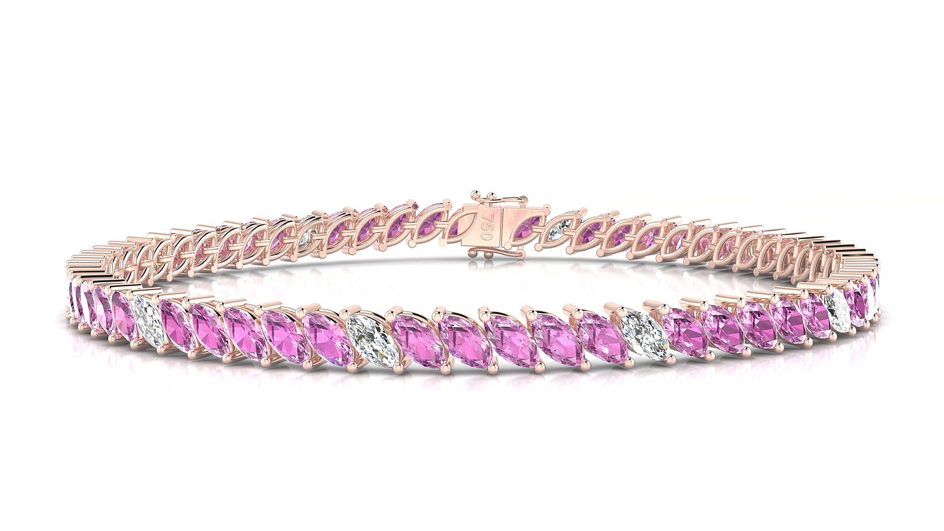 Venezia 5-1 | 18k Rose Gold 5 x 2.5 mm Marquise Natural Pink Sapphire & Diamond 15 cm Tennis Bracelet