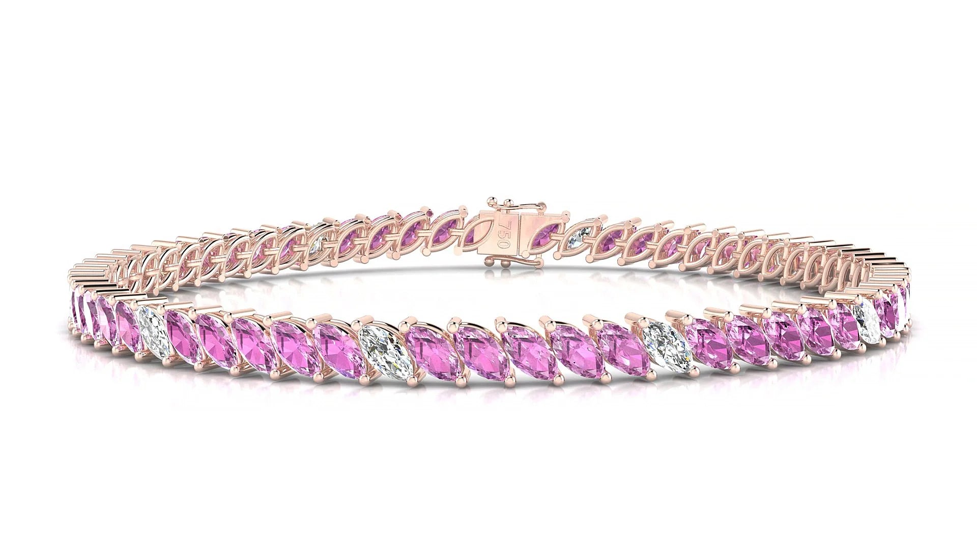 Venezia 5-1 | 18k Rose Gold 5 x 2.5 mm Marquise Natural Pink Sapphire & Diamond 18 cm Tennis Bracelet
