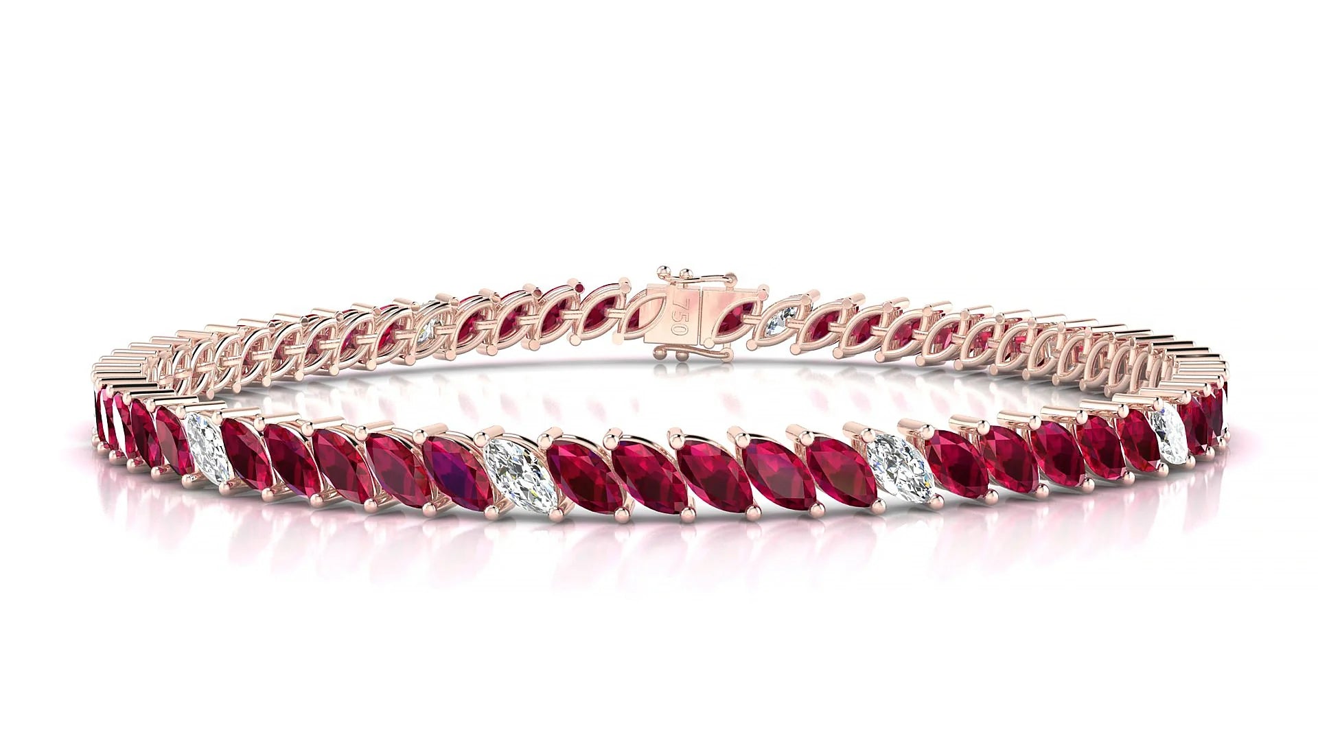 Venezia 5-1 | 18k Rose Gold 5 x 2.5 mm Marquise Natural Ruby & Diamond 18 cm Tennis Bracelet