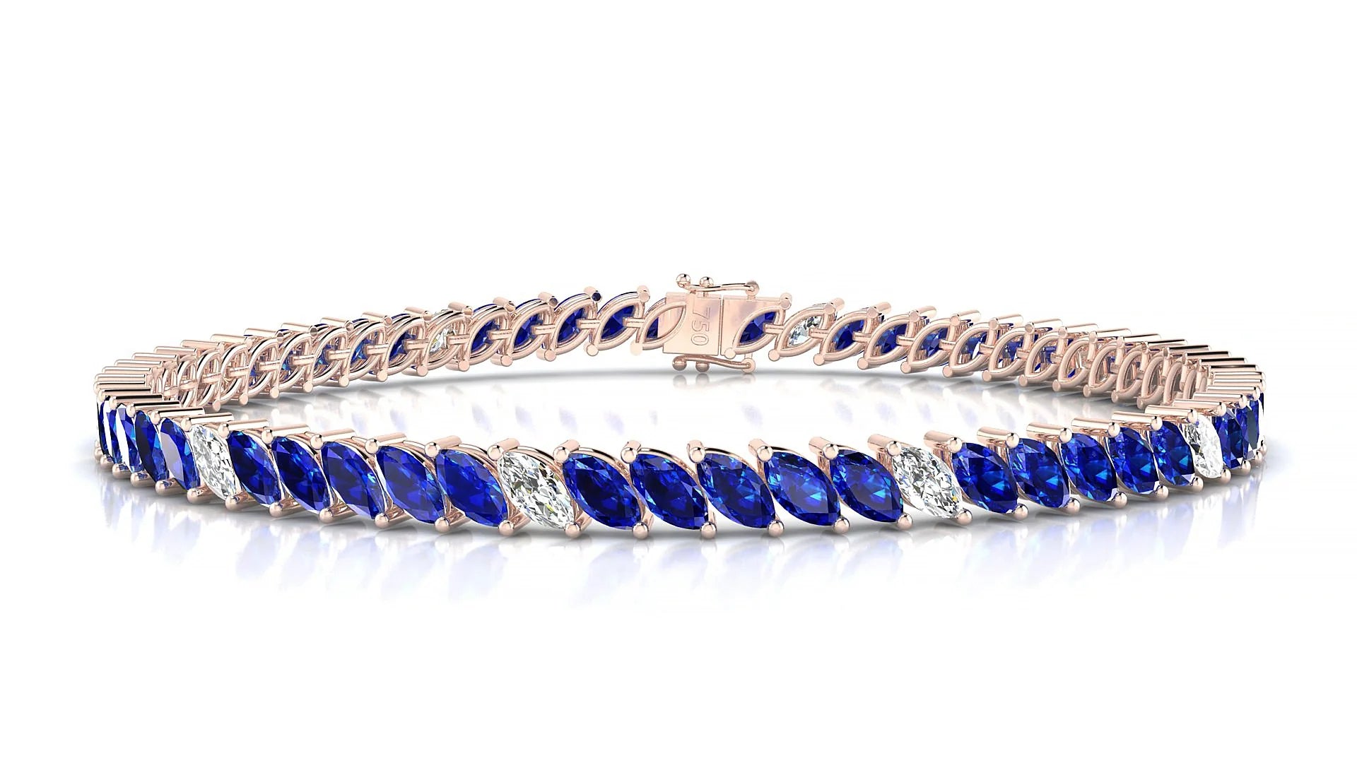 Venezia 5-1 | 18k Rose Gold 5 x 2.5 mm Marquise Natural Sapphire & Diamond 18 cm Tennis Bracelet