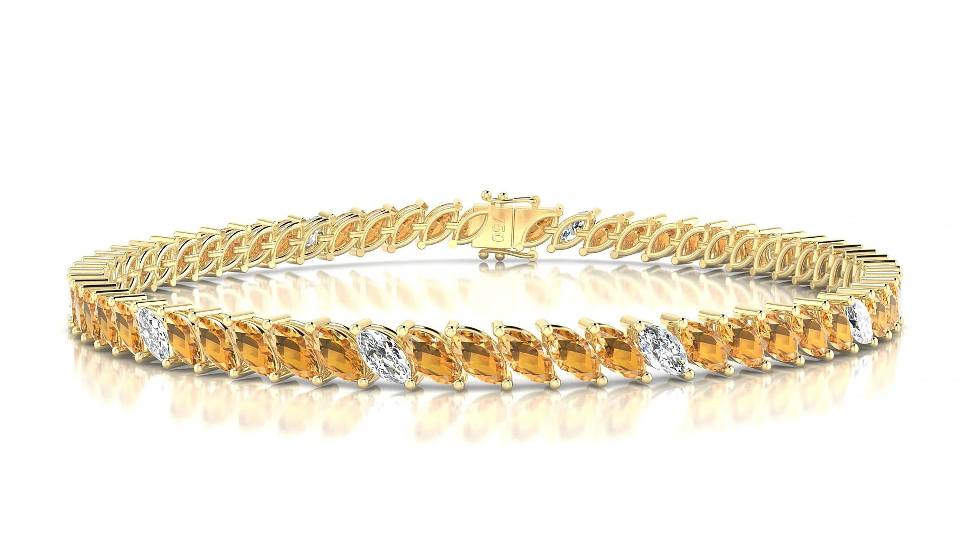Venezia 5-1 | 18k Yellow Gold 5 x 2.5 mm Marquise Natural Citrine & Diamond Tennis Bracelet