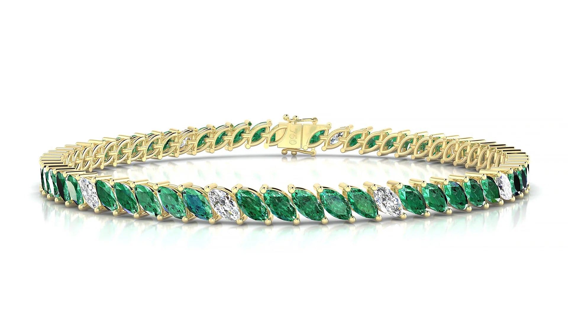 Venezia 5-1 | 18k Yellow Gold 5 x 2.5 mm Marquise Natural Emerald & Diamond 18 cm Tennis Bracelet