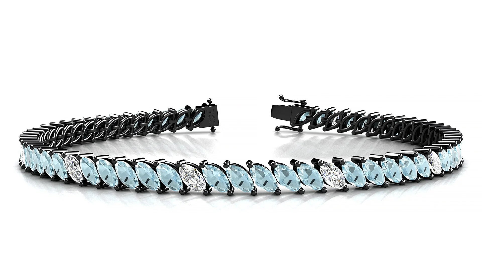 Venezia 5-1 | 18k Black Gold 5 x 2.5 mm Marquise Natural Aquamarine & Diamond Tennis Bracelet
