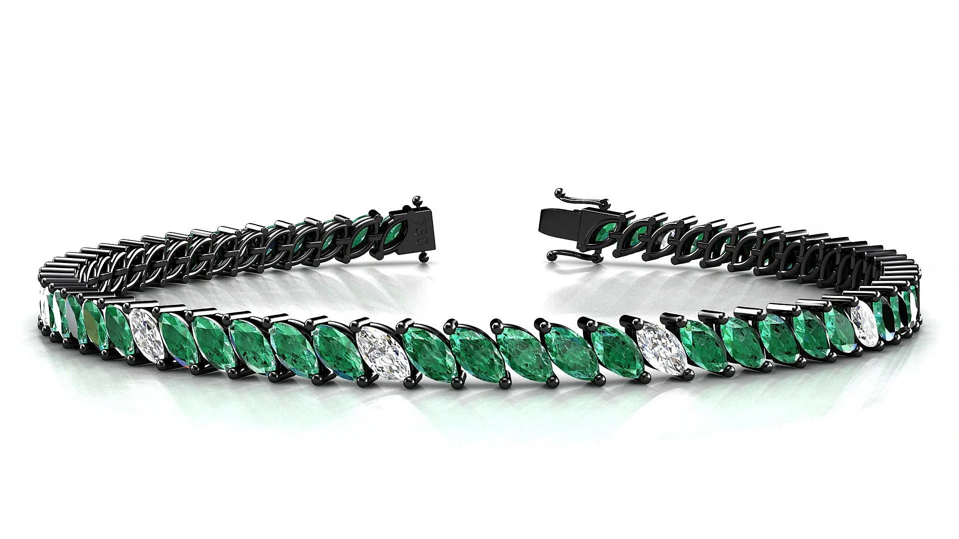 Venezia 5-1 | 18k Black Gold 5 x 2.5 mm Marquise Natural Emerald & Diamond 18 cm Tennis Bracelet