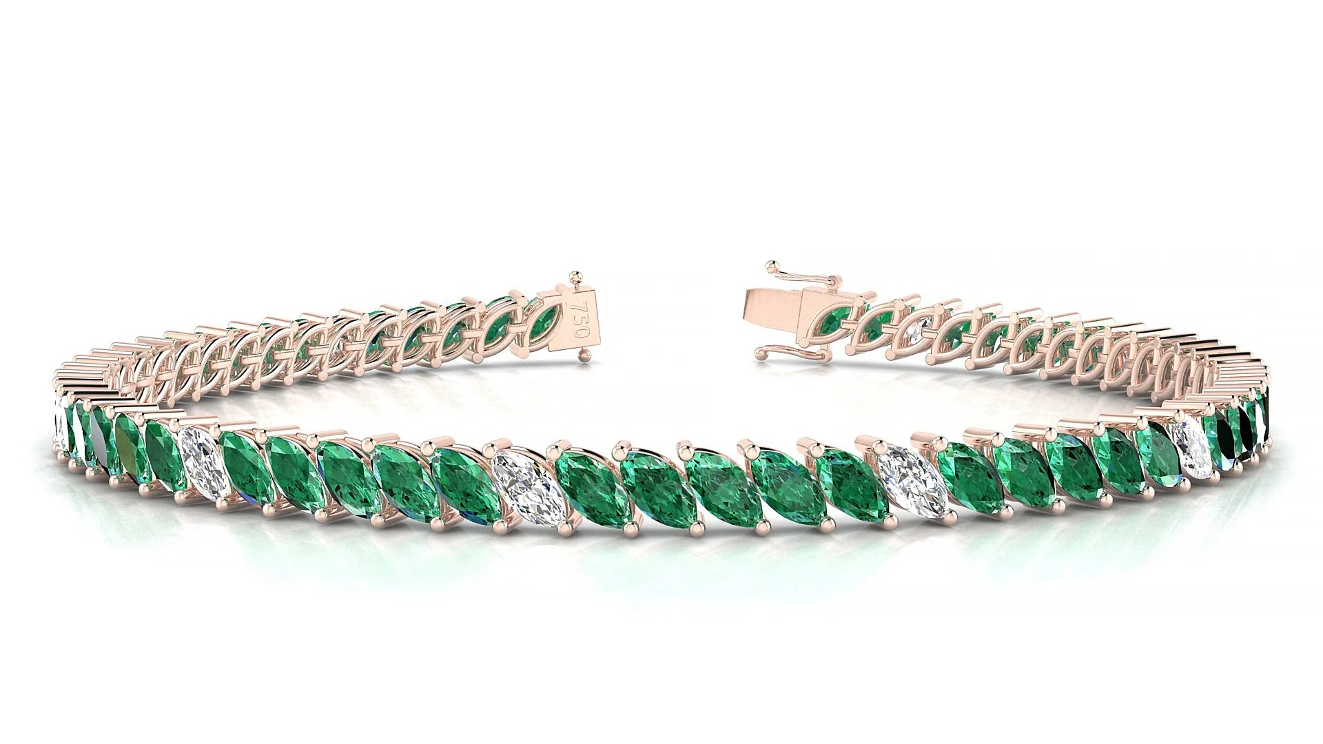 Venezia 5-1 | 18k Rose Gold 5 x 2.5 mm Marquise Natural Emerald & Diamond 18 cm Tennis Bracelet