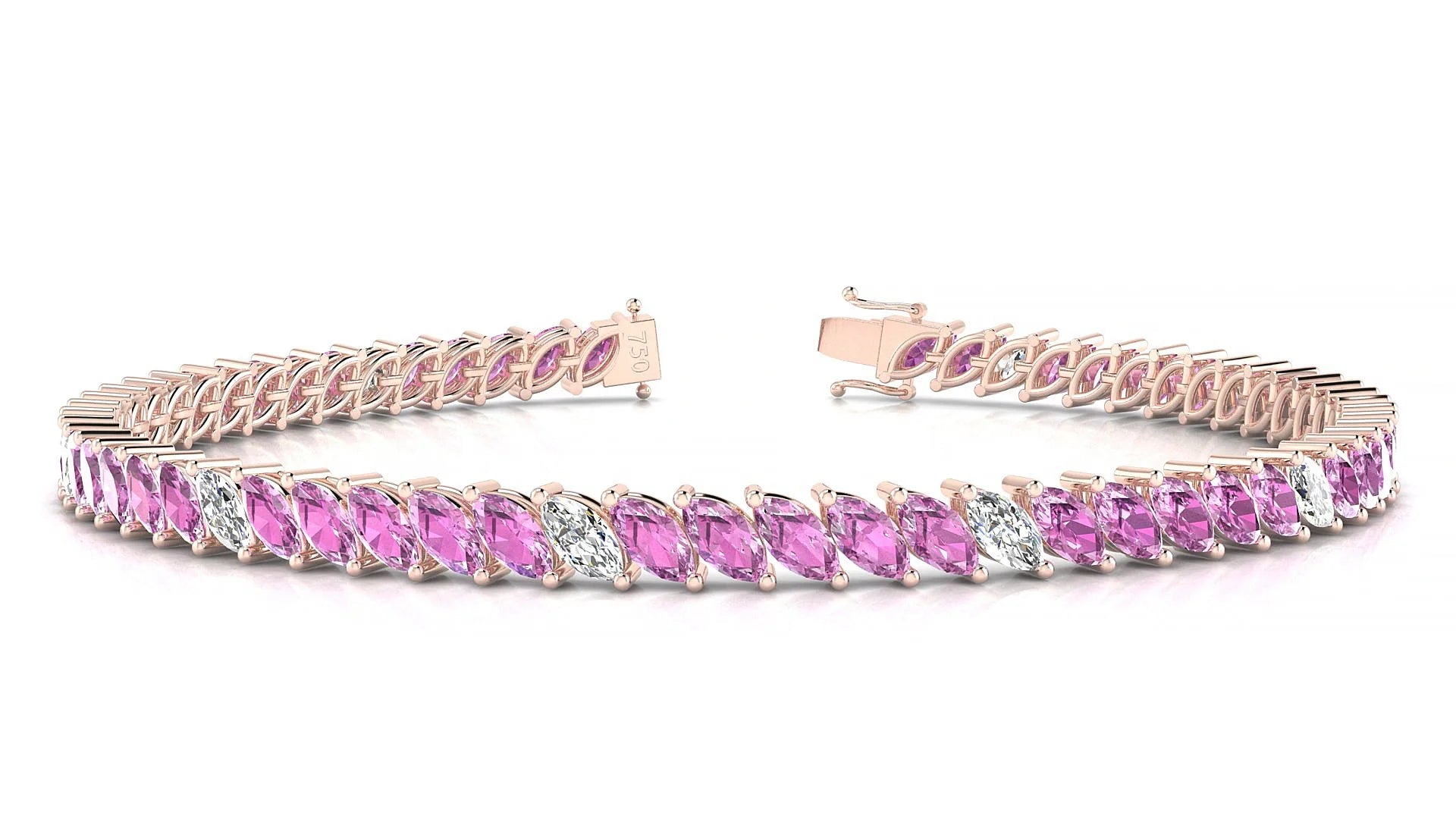 Venezia 5-1 | 18k Rose Gold 5 x 2.5 mm Marquise Natural Pink Sapphire & Diamond 18 cm Tennis Bracelet