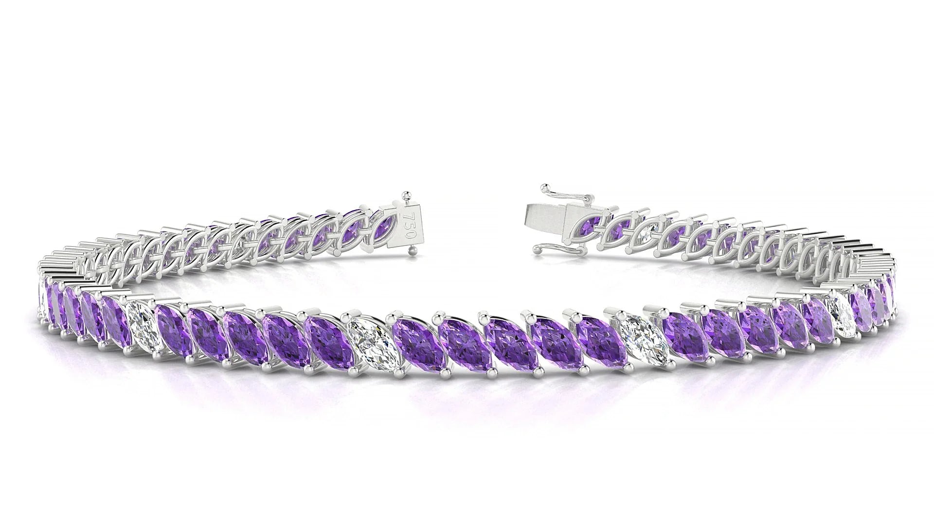 Venezia 5-1 | 18k White Gold 5 x 2.5 mm Marquise Natural Amethyst & Diamond Tennis Bracelet