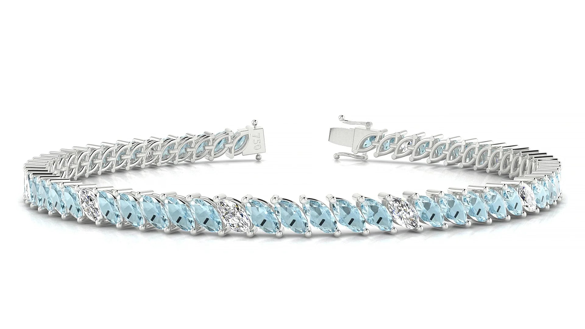 Venezia 5-1 | 18k White Gold 5 x 2.5 mm Marquise Natural Aquamarine & Diamond Tennis Bracelet