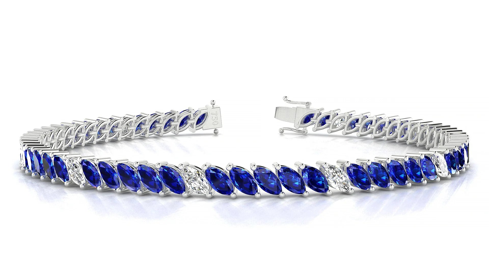 Venezia 5-1 | 18k White Gold 5 x 2.5 mm Marquise Natural Sapphire & Diamond 18 cm Tennis Bracelet