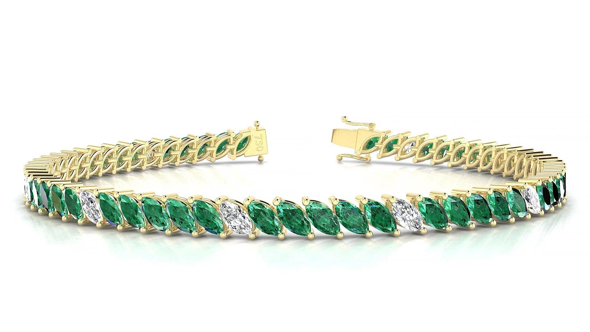 Venezia 5-1 | 18k Yellow Gold 5 x 2.5 mm Marquise Natural Emerald & Diamond 18 cm Tennis Bracelet