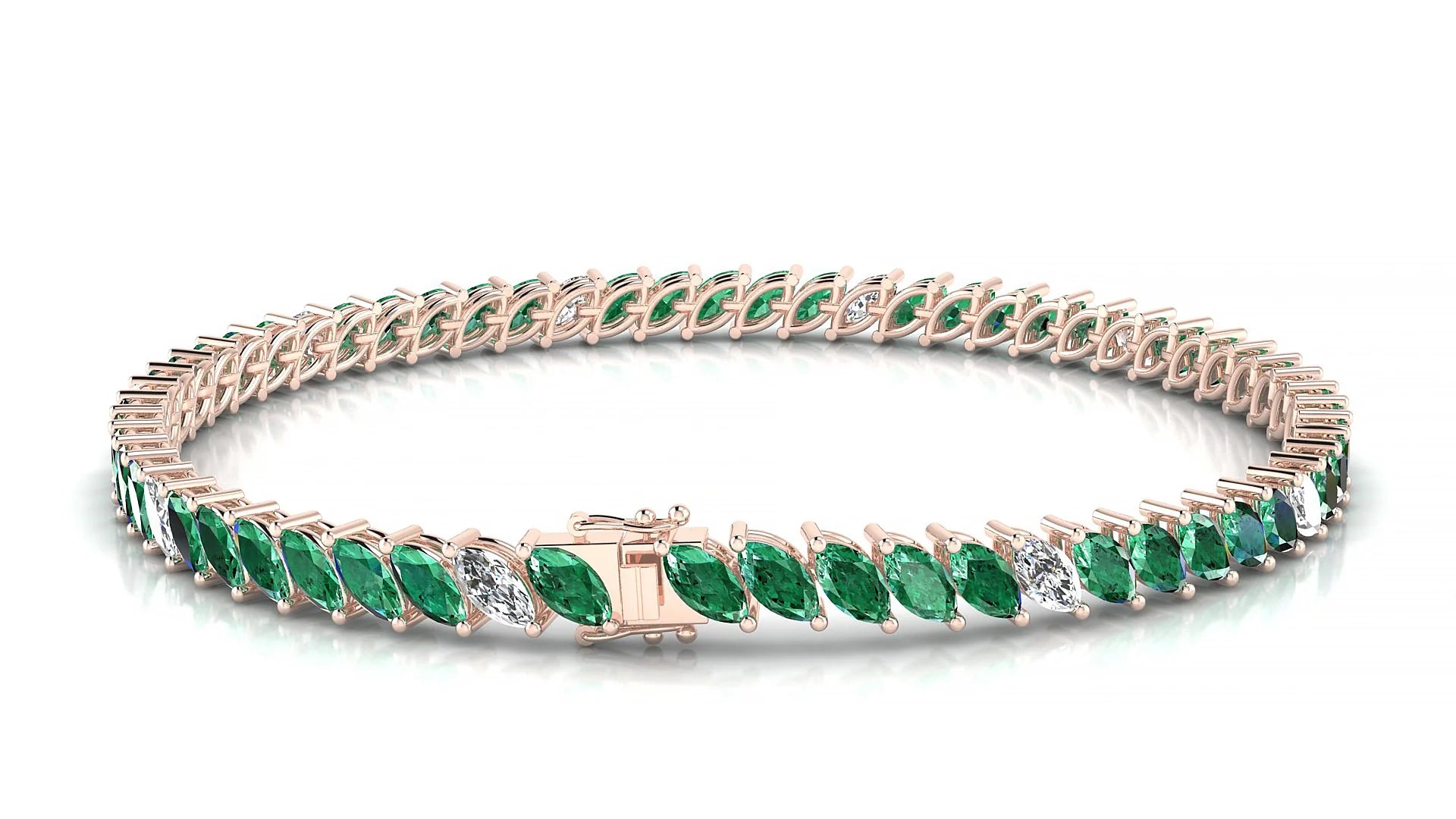 Venezia 5-1 | 18k Rose Gold 5 x 2.5 mm Marquise Natural Emerald & Diamond 18 cm Tennis Bracelet