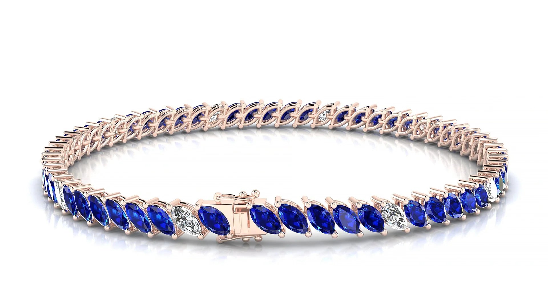 Venezia 5-1 | 18k Rose Gold 5 x 2.5 mm Marquise Natural Sapphire & Diamond 18 cm Tennis Bracelet