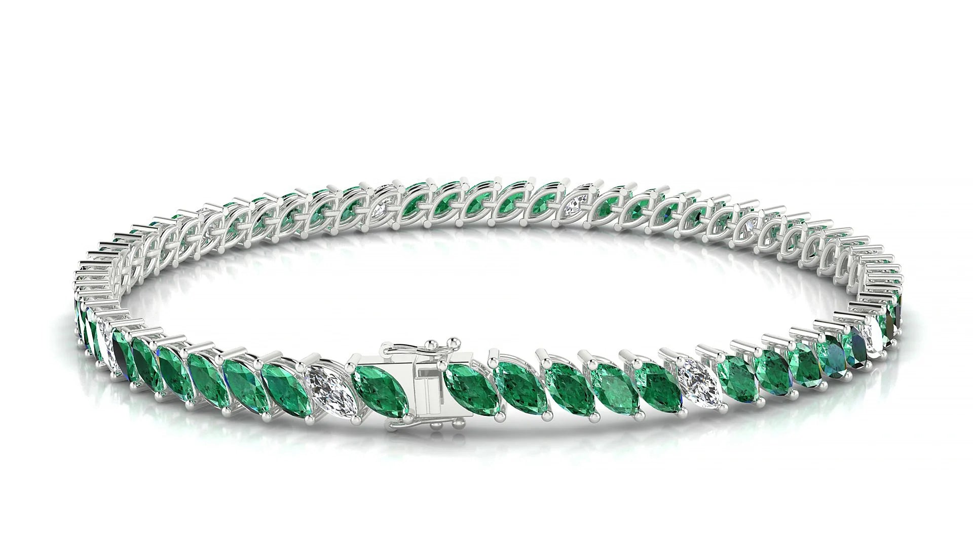 Venezia 5-1 | 18k White Gold 5 x 2.5 mm Marquise Natural Emerald & Diamond 18 cm Tennis Bracelet