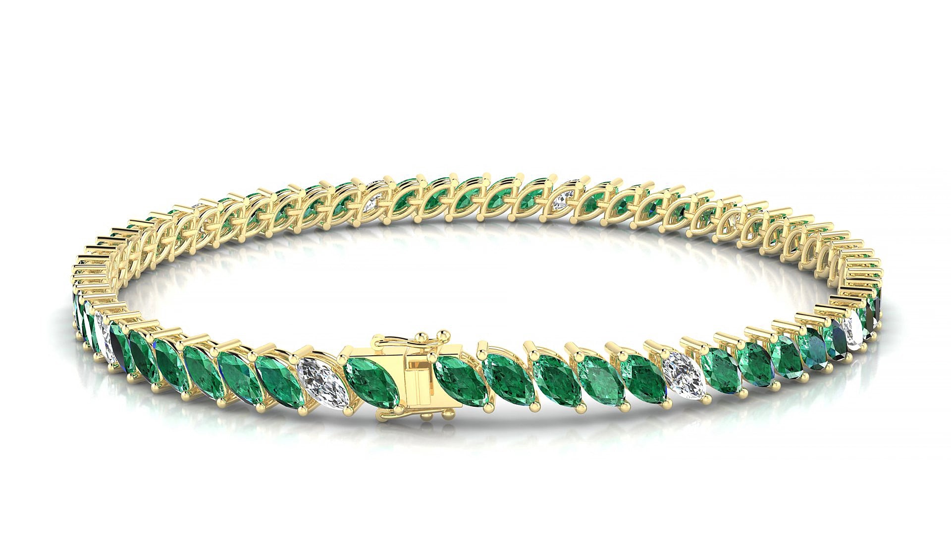 Venezia 5-1 | 18k Yellow Gold 5 x 2.5 mm Marquise Natural Emerald & Diamond 15 cm Tennis Bracelet