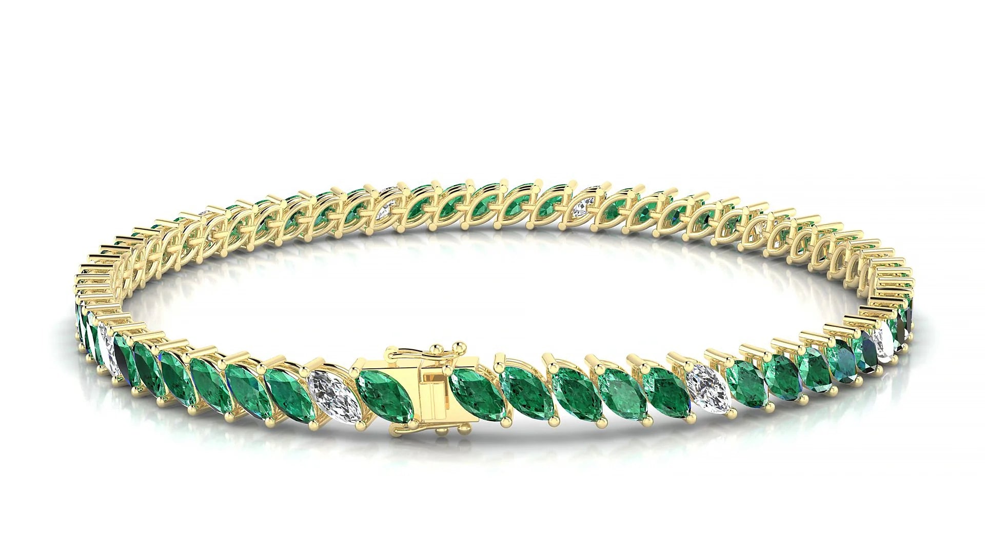 Venezia 5-1 | 18k Yellow Gold 5 x 2.5 mm Marquise Natural Emerald & Diamond 18 cm Tennis Bracelet