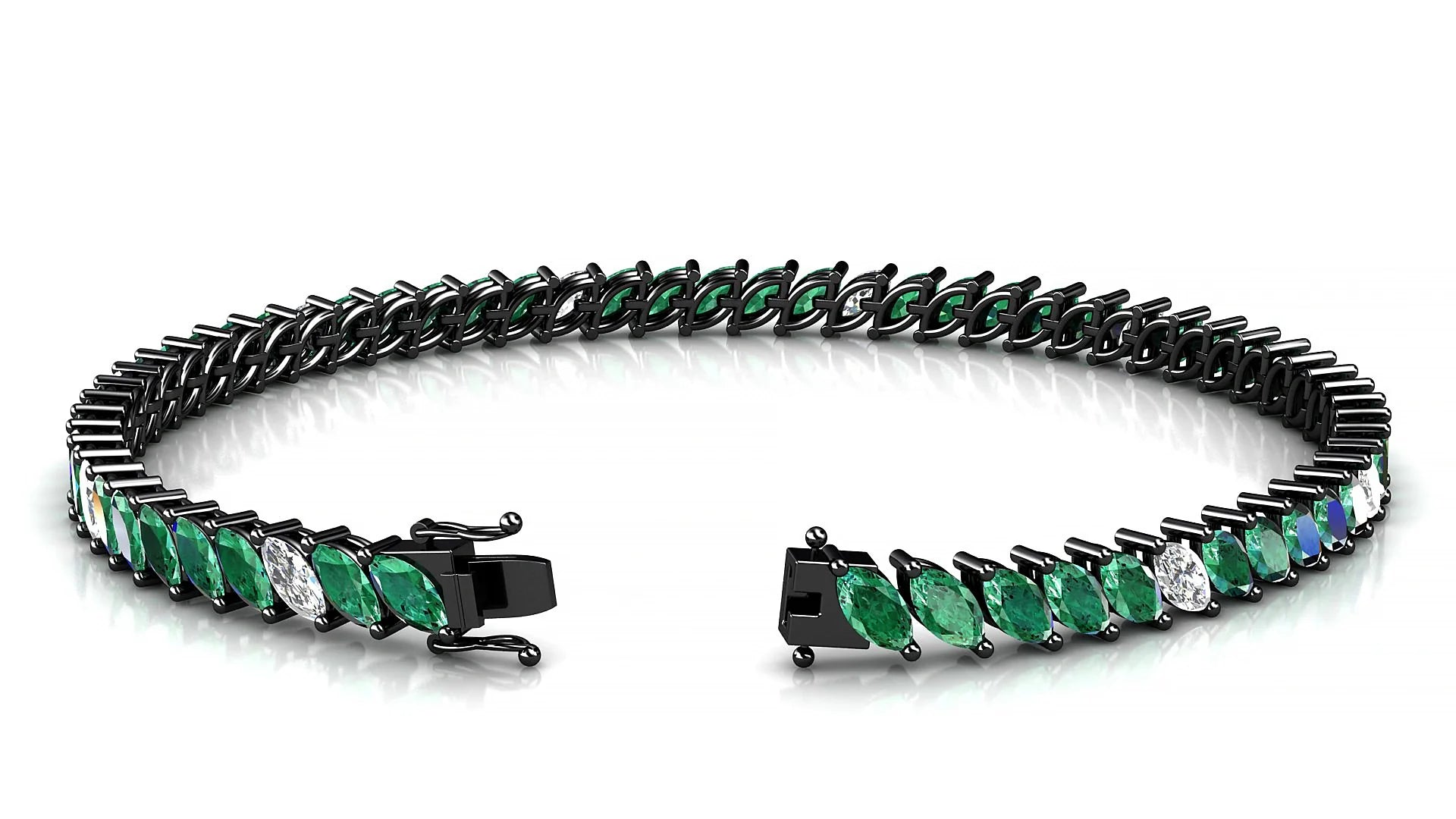 Venezia 5-1 | 18k Black Gold 5 x 2.5 mm Marquise Natural Emerald & Diamond 18 cm Tennis Bracelet