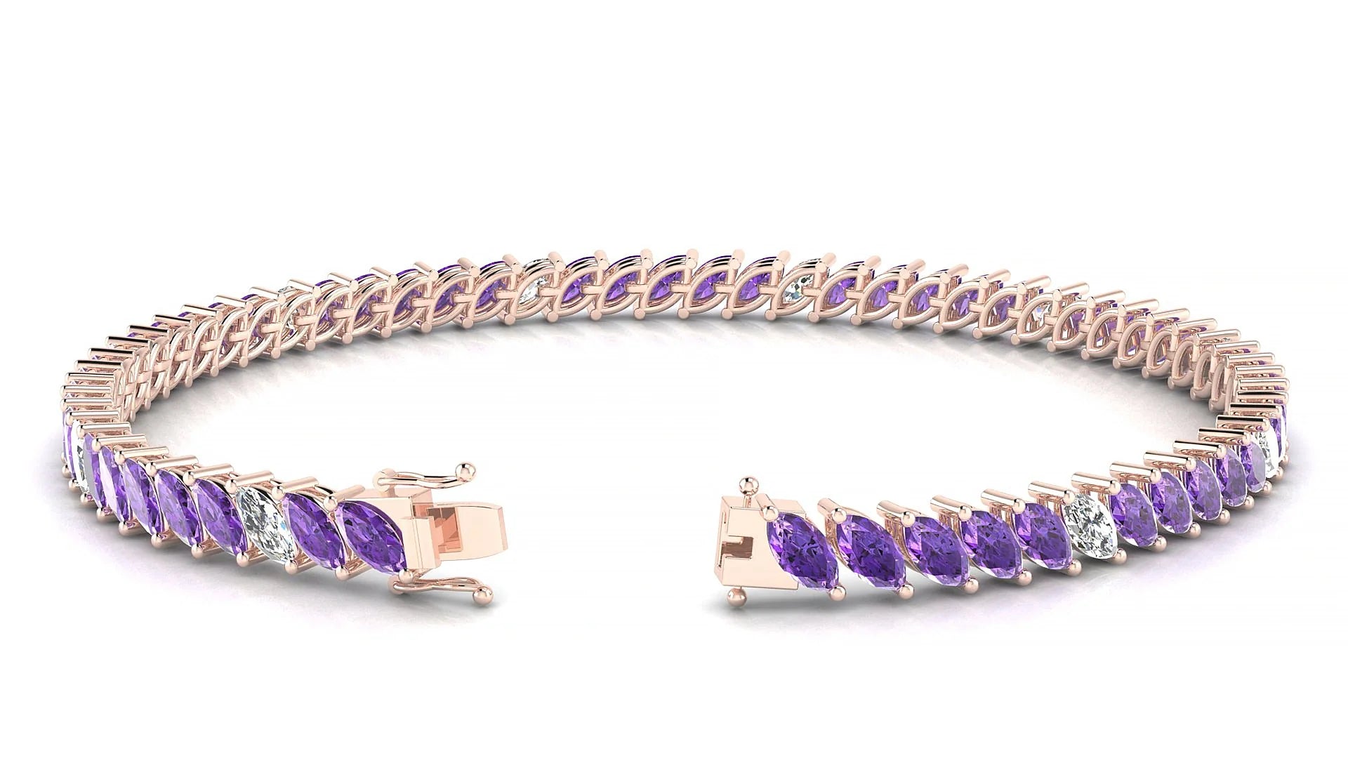 Venezia 5-1 | 18k Rose Gold 5 x 2.5 mm Marquise Natural Amethyst & Diamond Tennis Bracelet