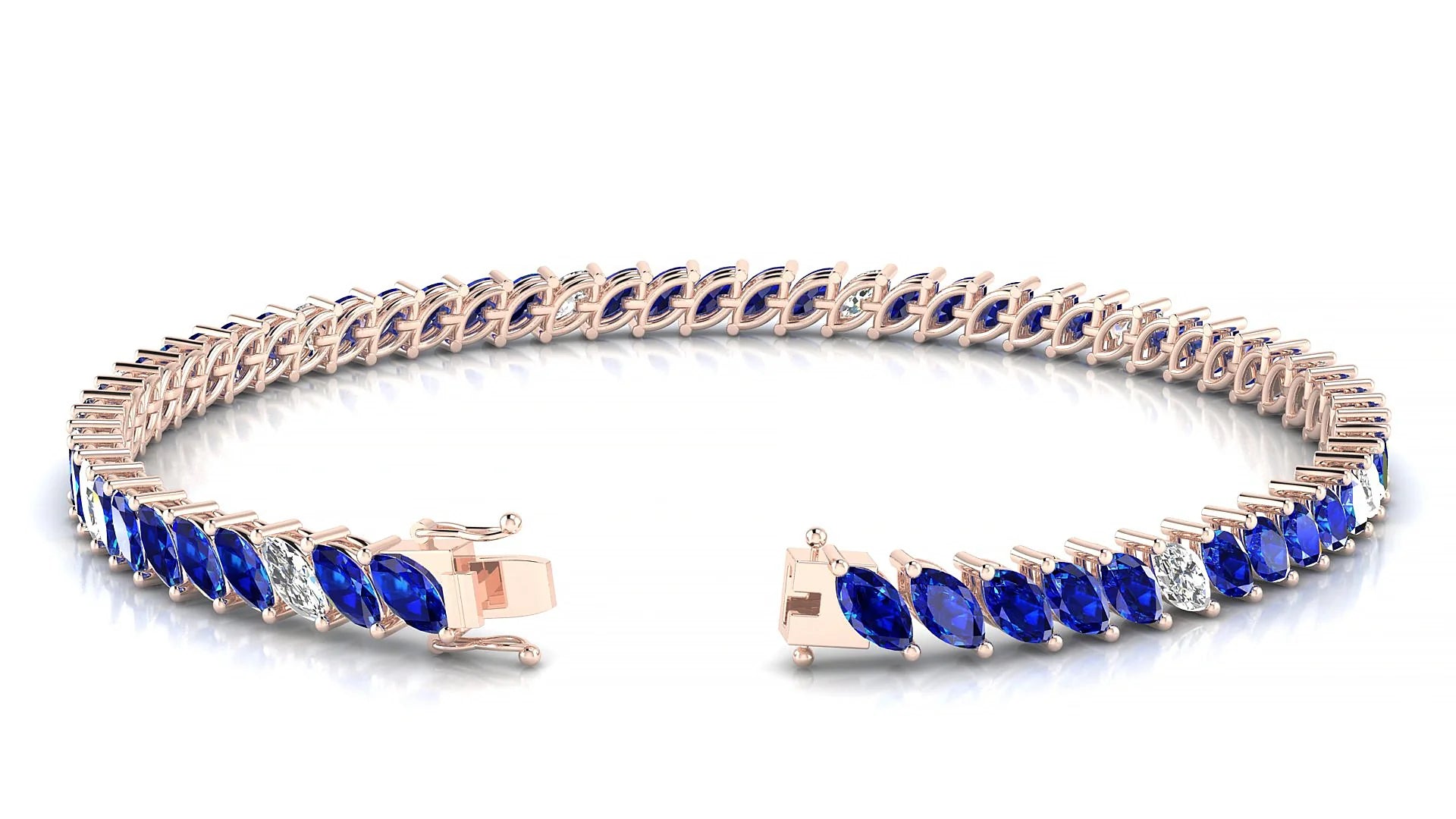 Venezia 5-1 | 18k Rose Gold 5 x 2.5 mm Marquise Natural Sapphire & Diamond 18 cm Tennis Bracelet