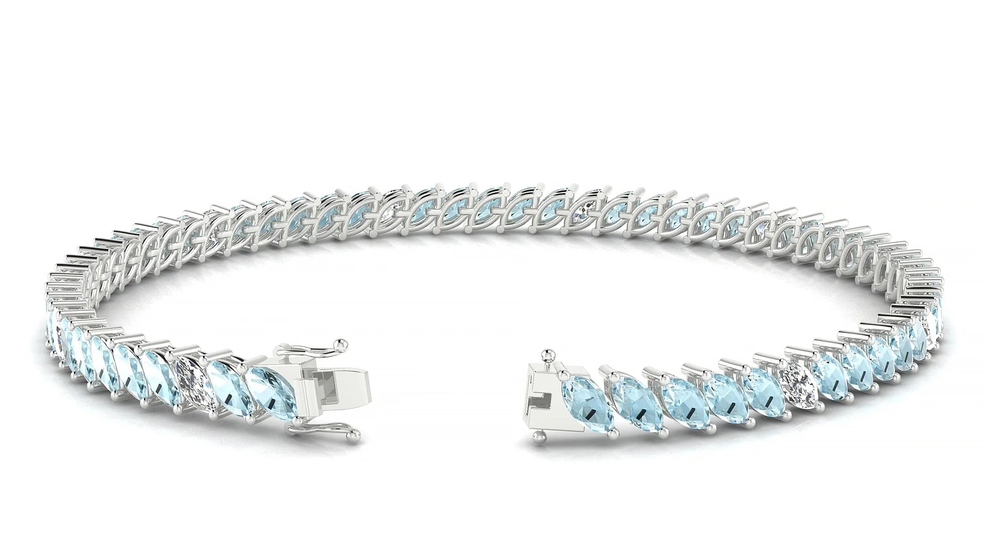 Venezia 5-1 | 18k White Gold 5 x 2.5 mm Marquise Natural Aquamarine & Diamond Tennis Bracelet