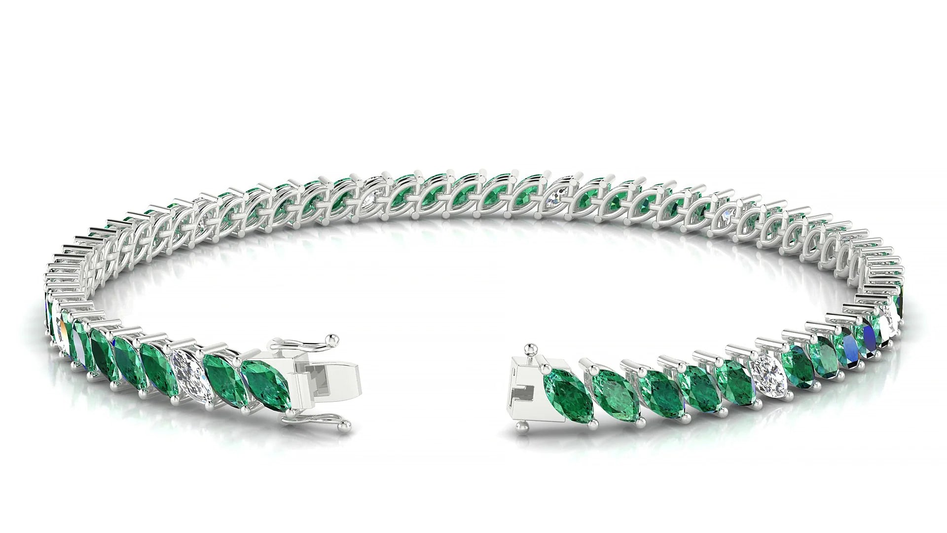Venezia 5-1 | 18k White Gold 5 x 2.5 mm Marquise Natural Emerald & Diamond 18 cm Tennis Bracelet