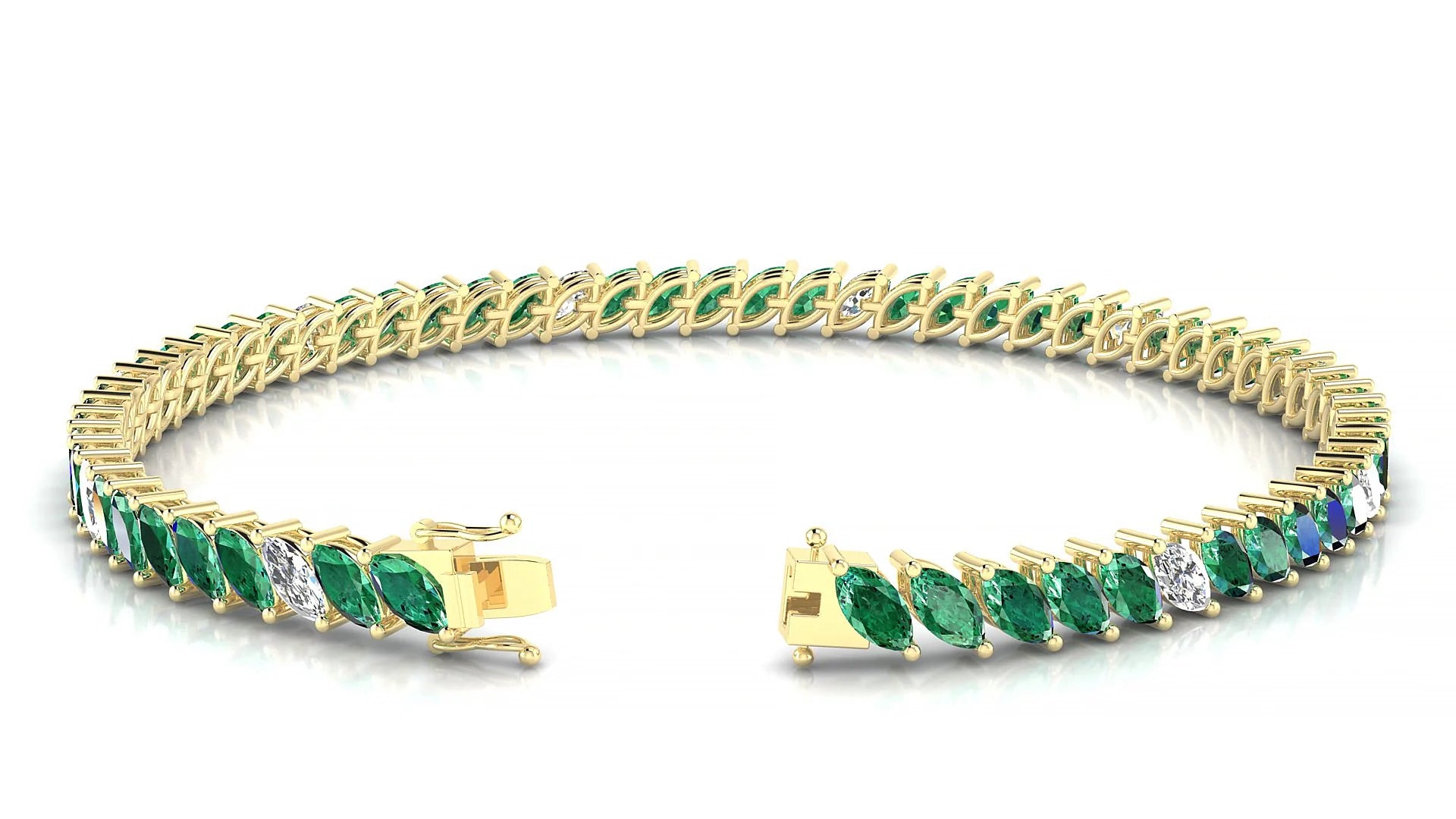 Venezia 5-1 | 18k Yellow Gold 5 x 2.5 mm Marquise Natural Emerald & Diamond 18 cm Tennis Bracelet