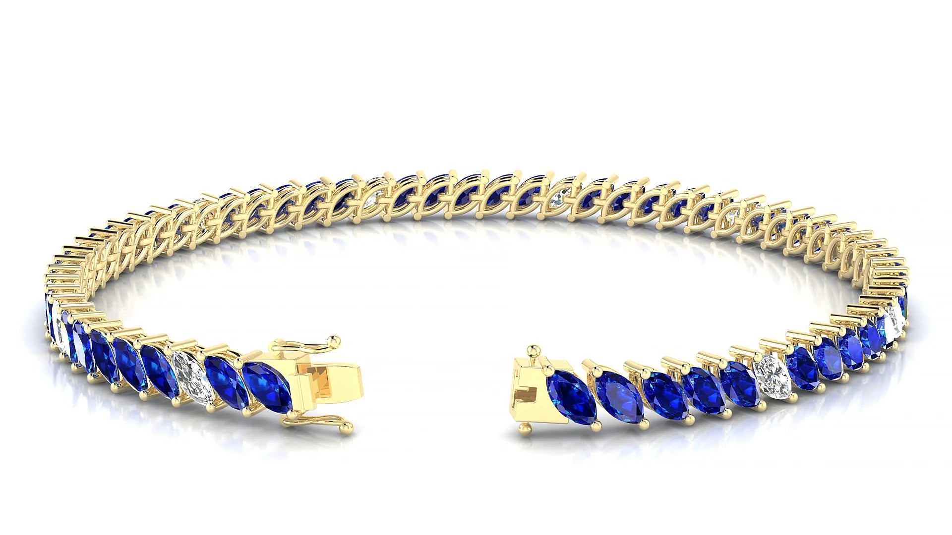 Venezia 5-1 | 18k Yellow Gold 5 x 2.5 mm Marquise Natural Sapphire & Diamond 18 cm Tennis Bracelet
