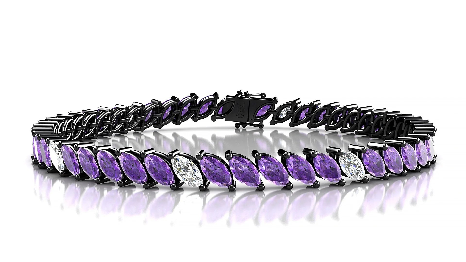 Venezia 5-1 | 18k Black Gold 6 x 3 mm Marquise Natural Amethyst & Diamond Tennis Bracelet