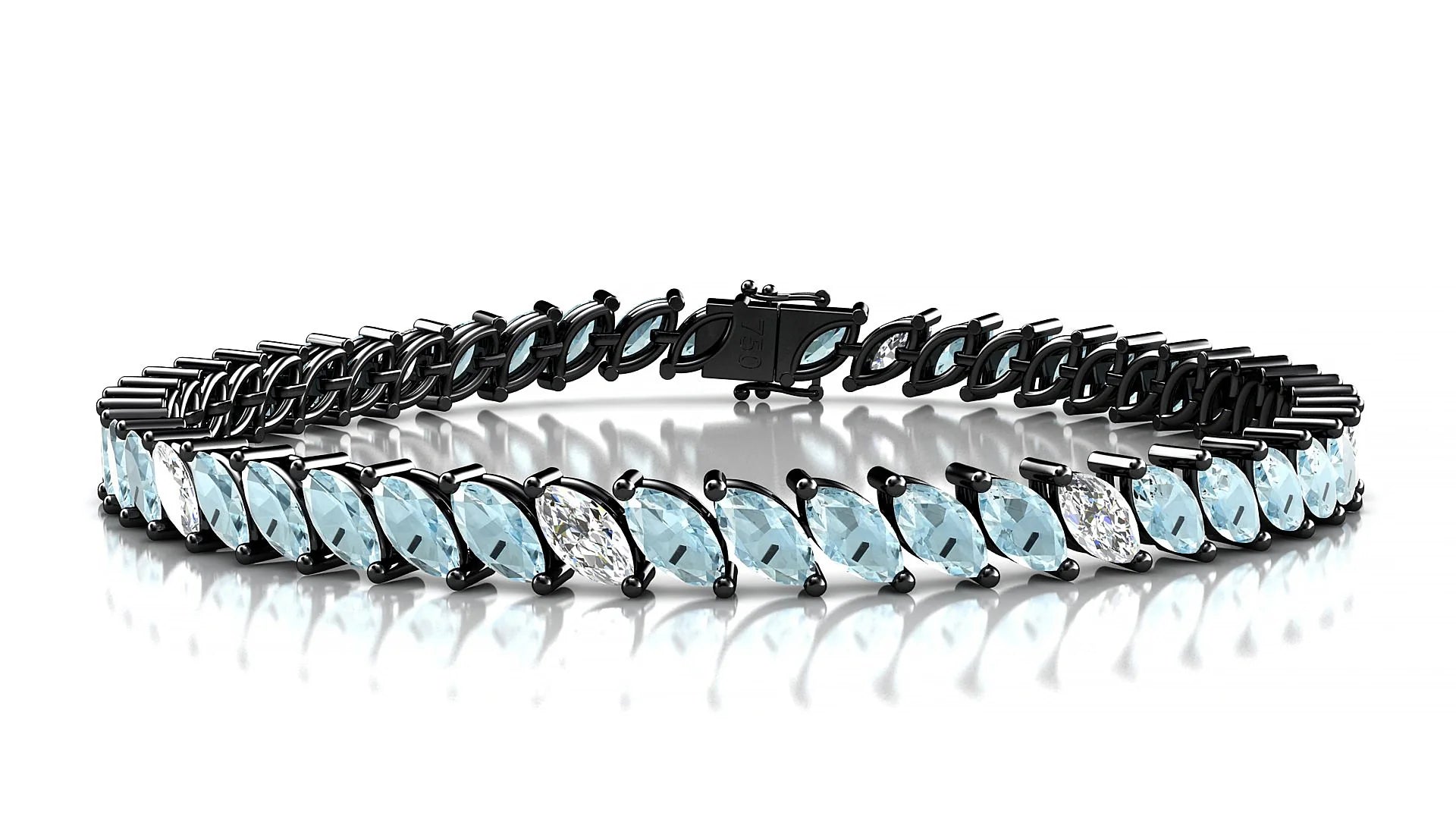 Venezia 5-1 | 18k Black Gold 6 x 3 mm Marquise Natural Aquamarine & Diamond Tennis Bracelet