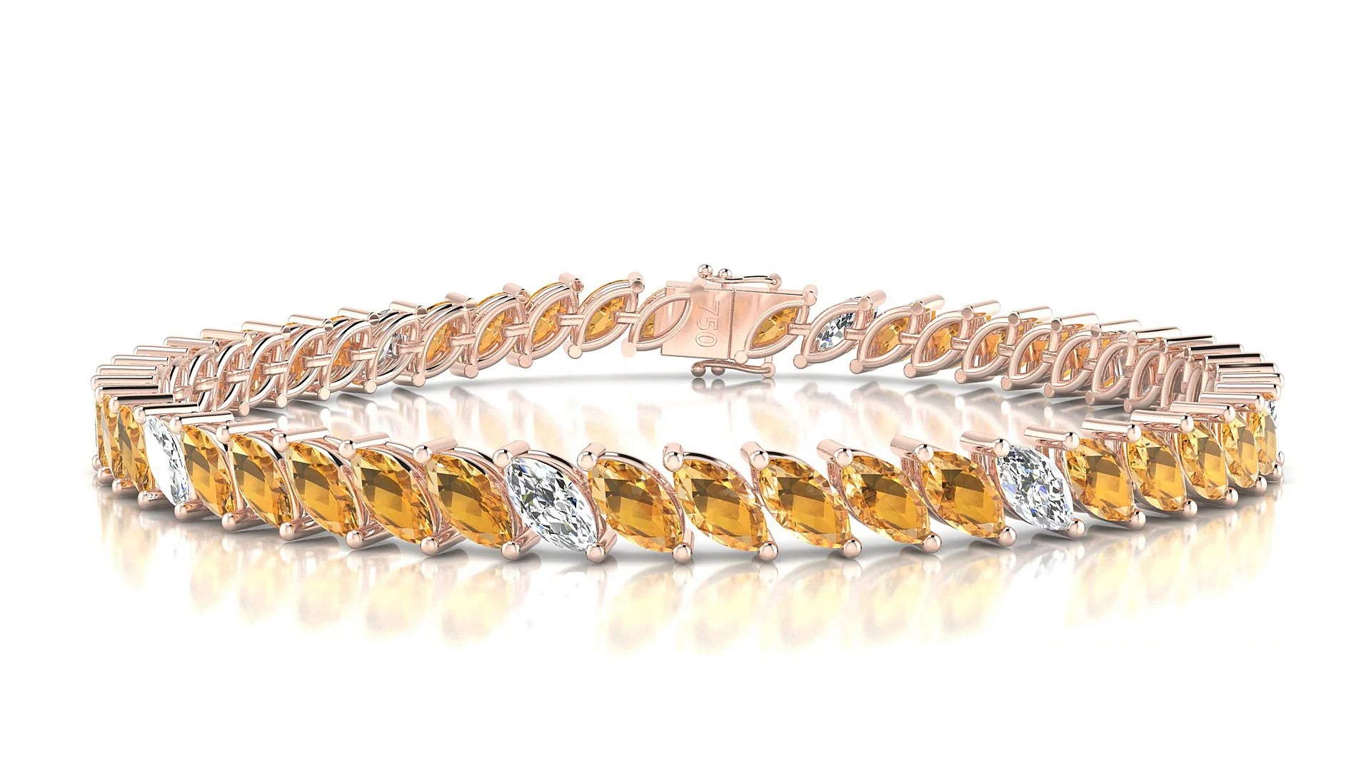 Venezia 5-1 | 18k Rose Gold 6 x 3 mm Marquise Natural Citrine & Diamond Tennis Bracelet