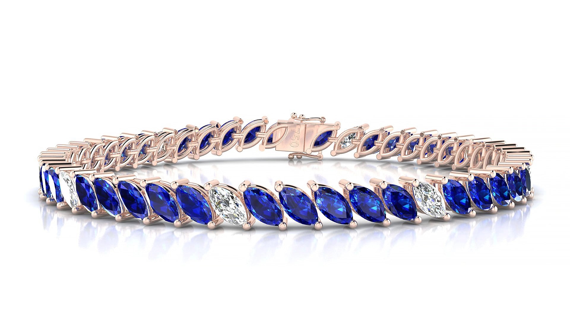 Venezia 5-1 | 18k Rose Gold 6 x 3 mm Marquise Natural Sapphire & Diamond 15 cm Tennis Bracelet
