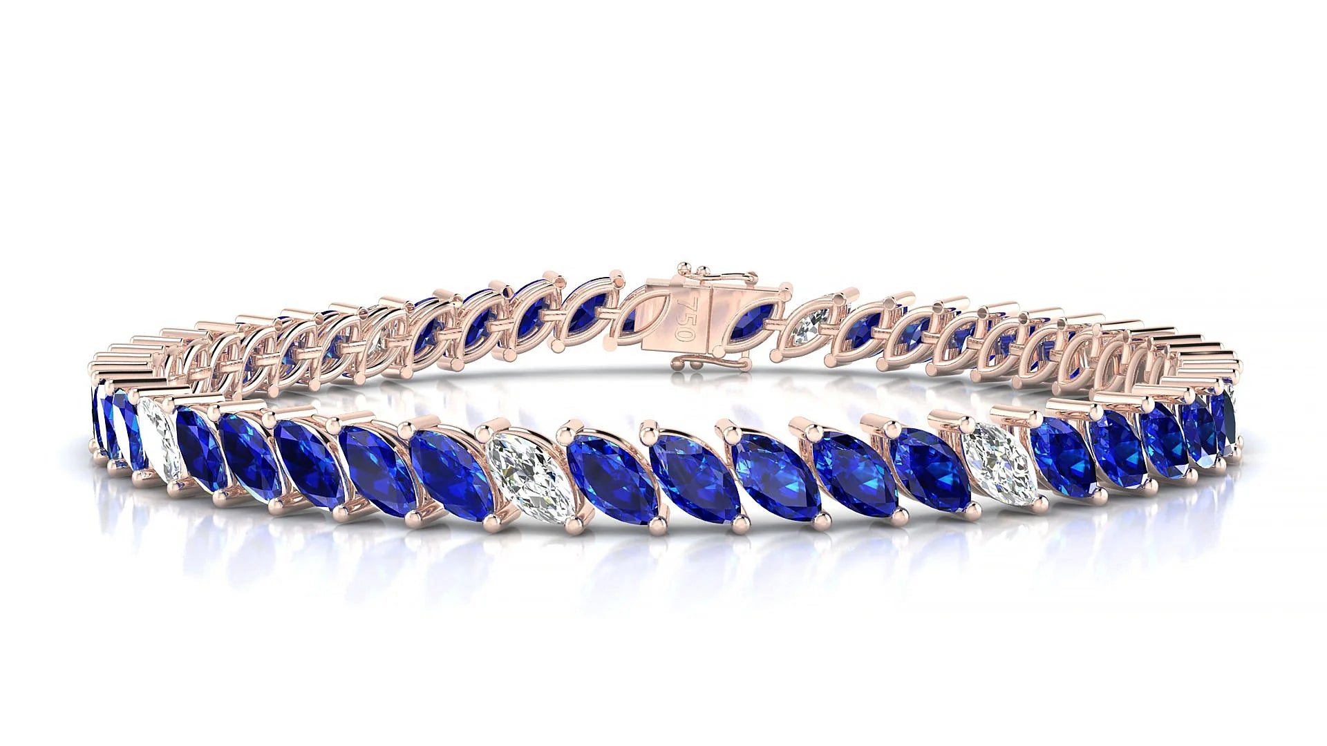 Venezia 5-1 | 18k Rose Gold 6 x 3 mm Marquise Natural Sapphire & Diamond 18 cm Tennis Bracelet