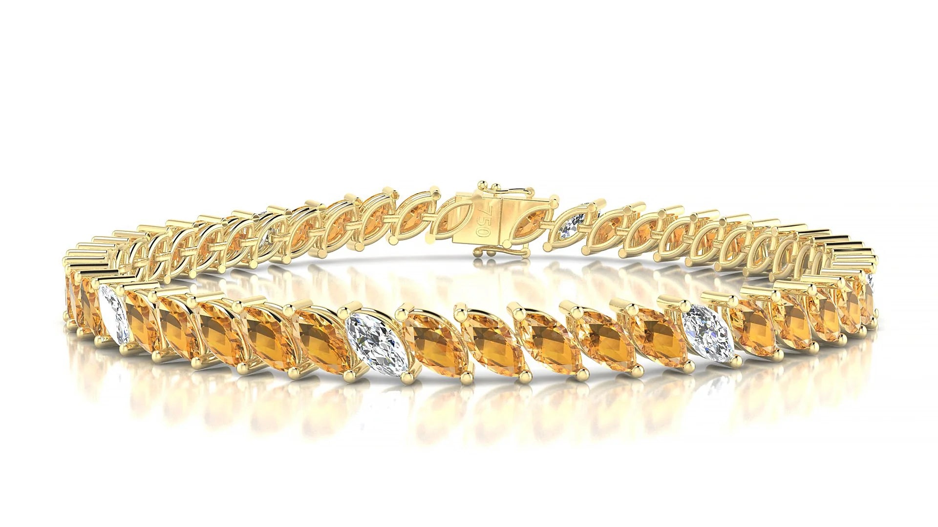 Venezia 5-1 | 18k Yellow Gold 6 x 3 mm Marquise Natural Citrine & Diamond Tennis Bracelet
