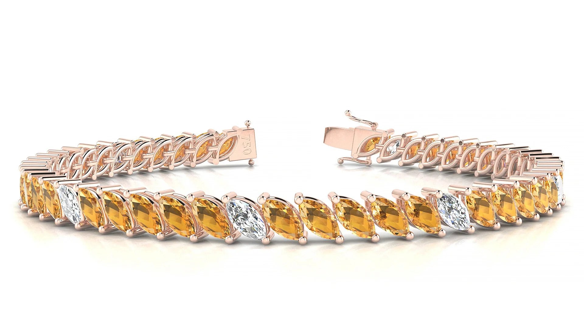 Venezia 5-1 | 18k Rose Gold 6 x 3 mm Marquise Natural Citrine & Diamond Tennis Bracelet
