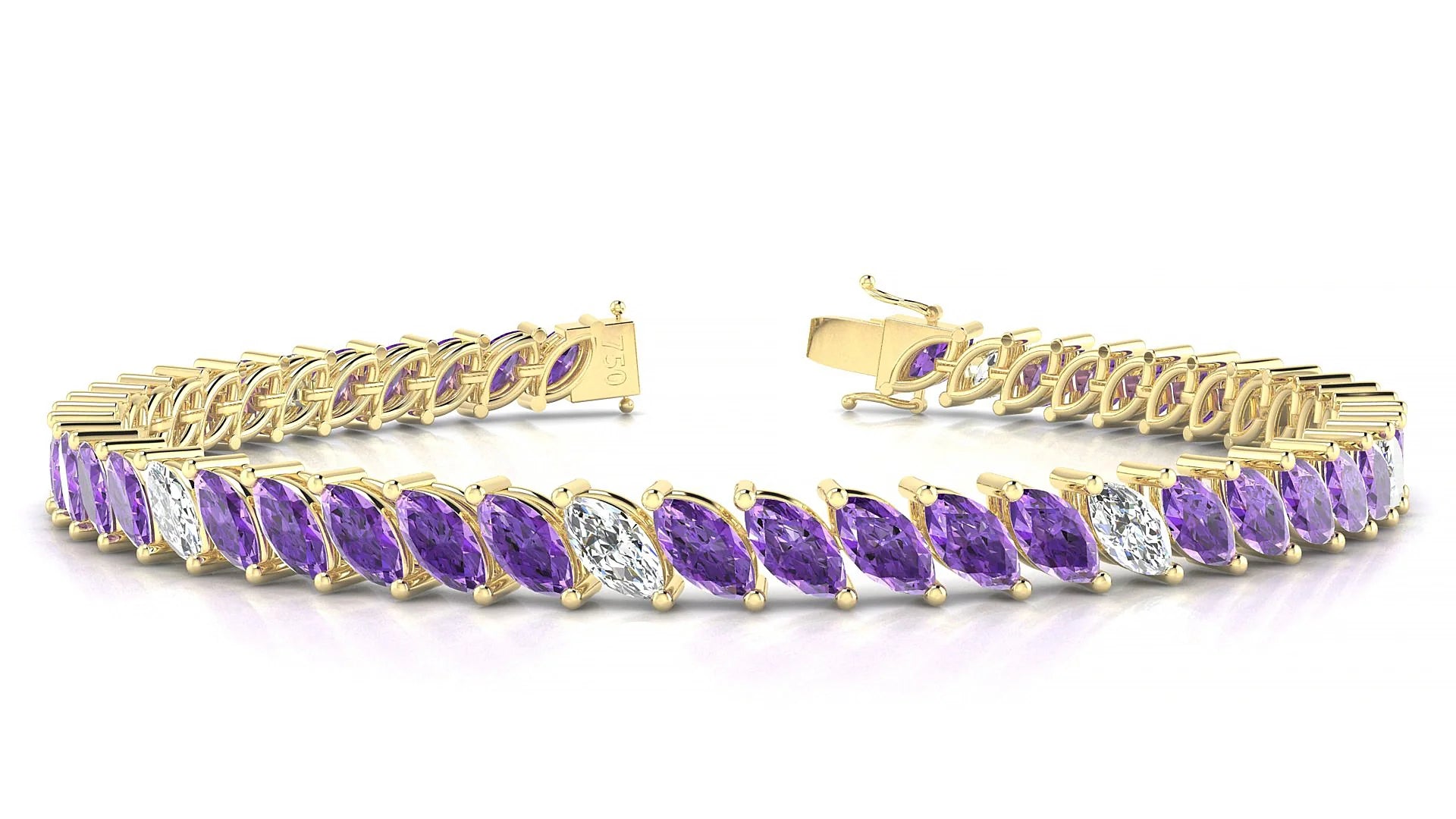 Venezia 5-1 | 18k Yellow Gold 6 x 3 mm Marquise Natural Amethyst & Diamond Tennis Bracelet