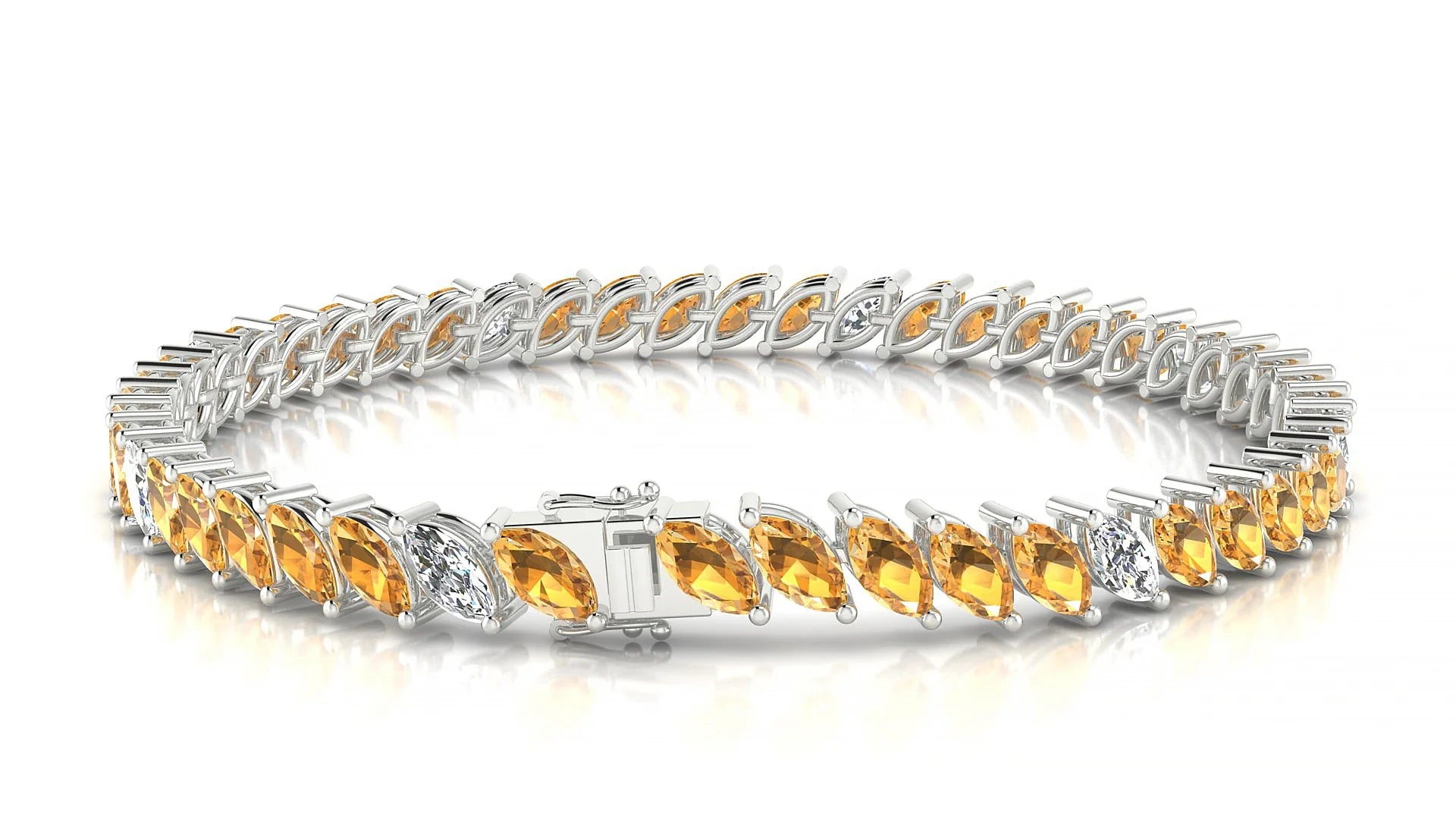 Venezia 5-1 | 18k White Gold 6 x 3 mm Marquise Natural Citrine & Diamond Tennis Bracelet