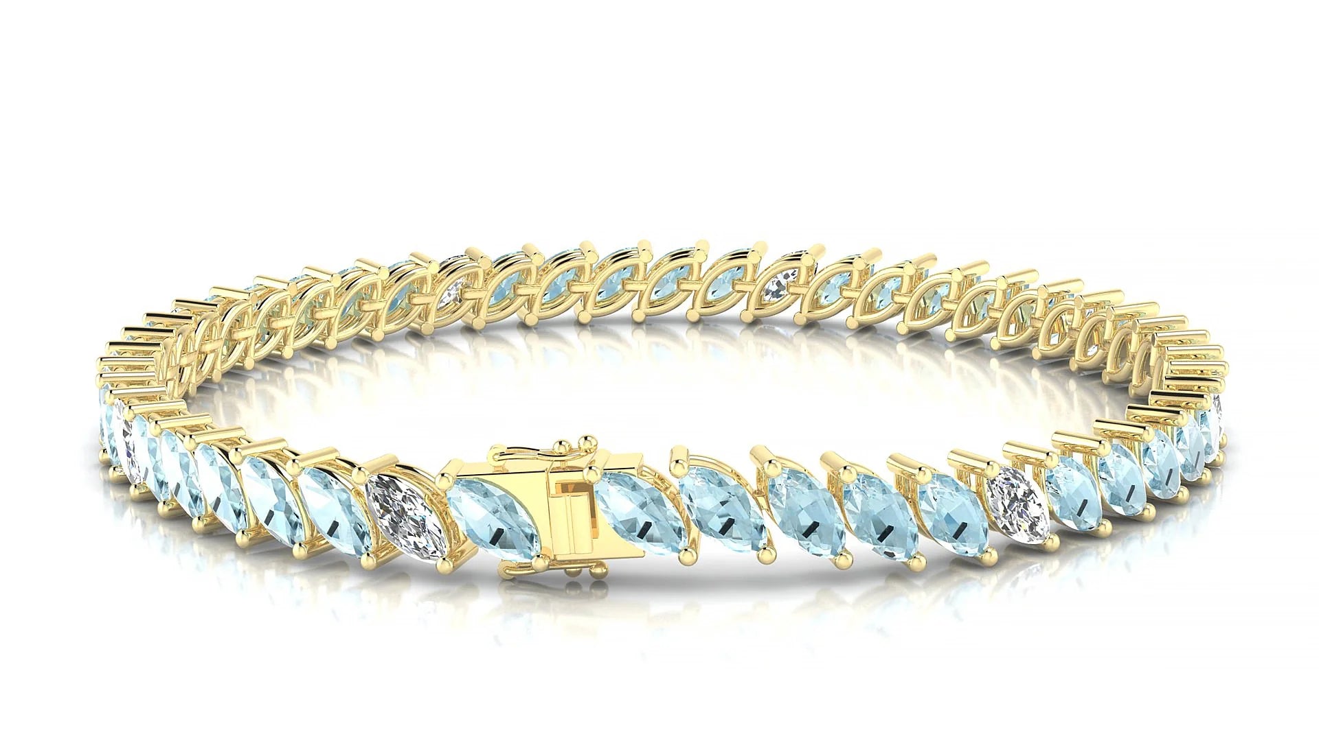 Venezia 5-1 | 18k Yellow Gold 6 x 3 mm Marquise Natural Aquamarine & Diamond Tennis Bracelet