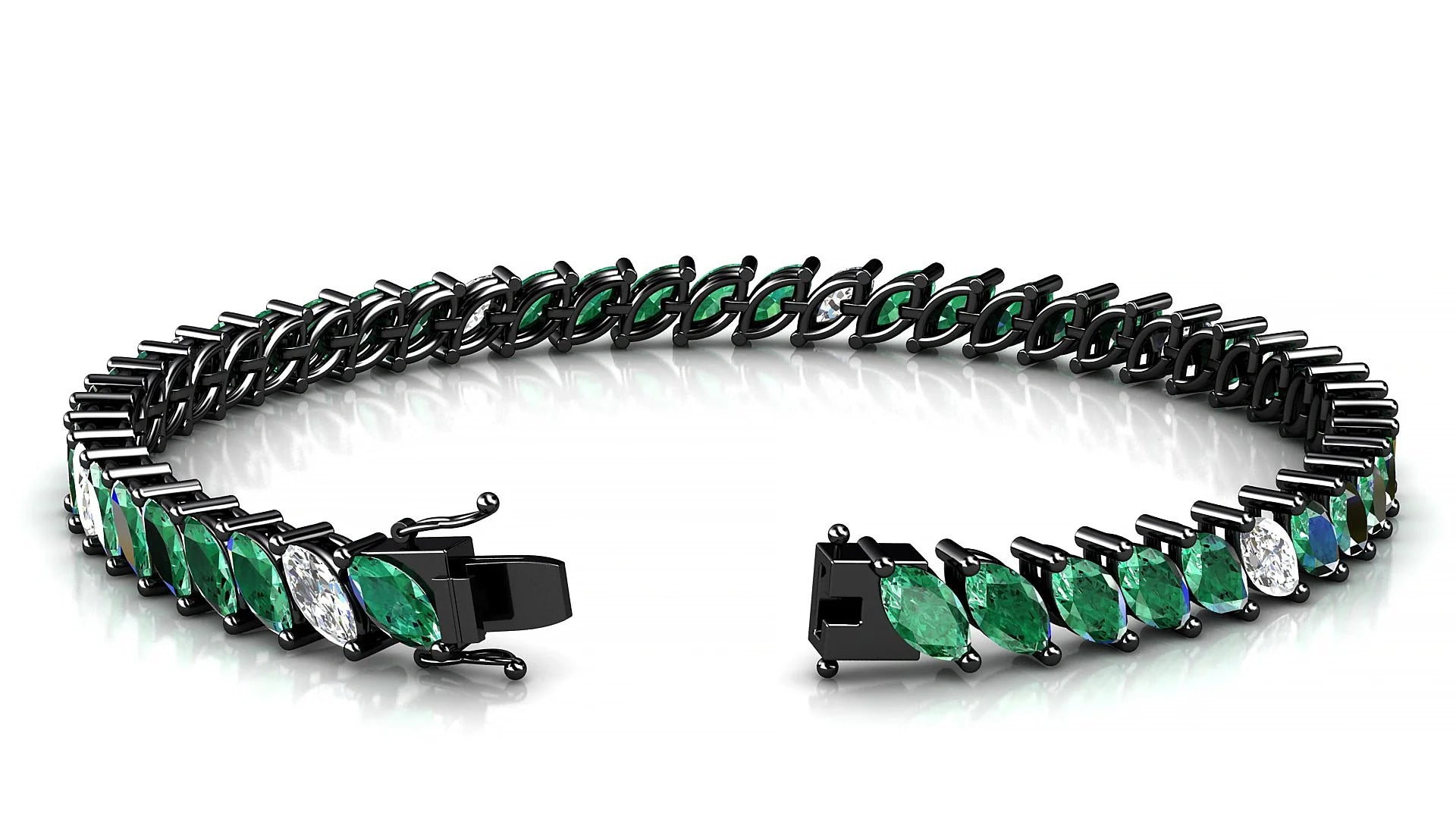 Venezia 5-1 | 18k Black Gold 6 x 3 mm Marquise Natural Emerald & Diamond 18 cm Tennis Bracelet
