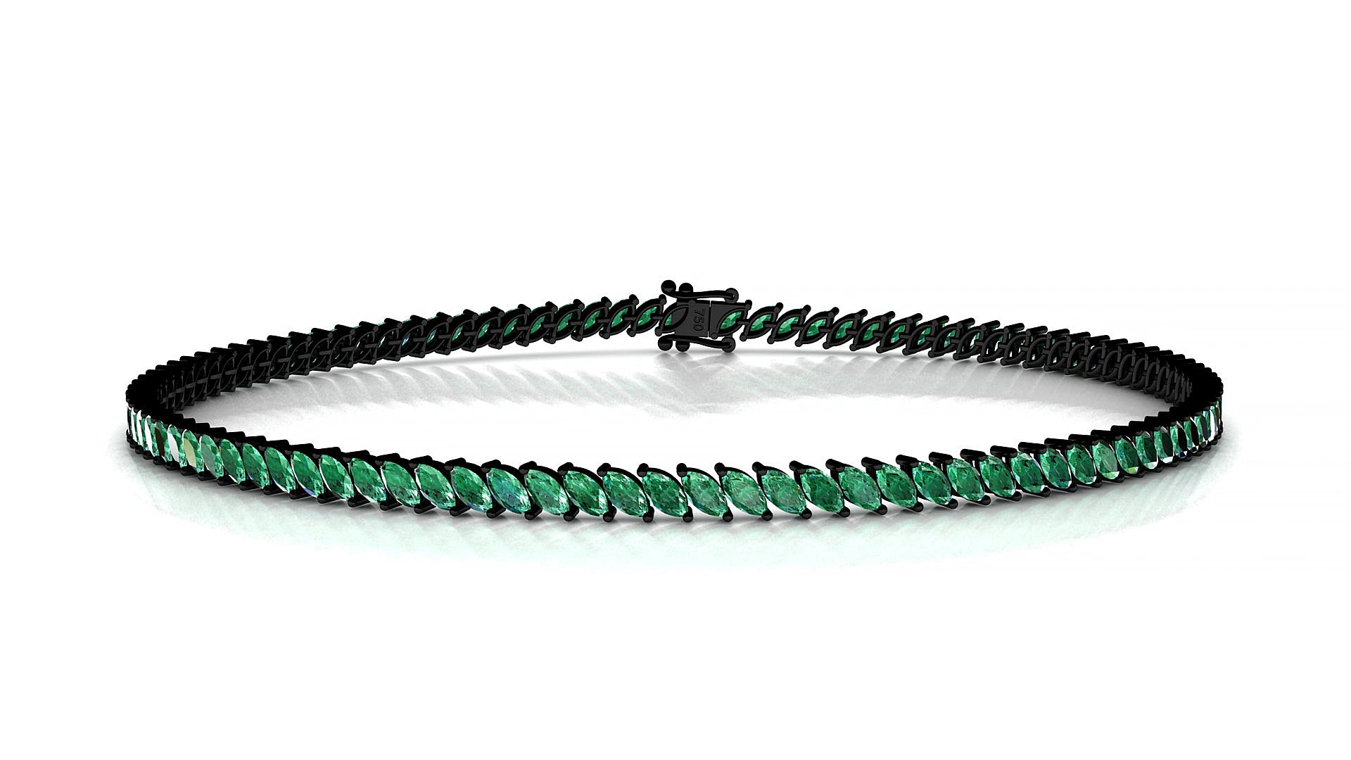 Venezia | 18k Black Gold 3 x 1.5 mm Marquise Natural Emerald 18 cm Tennis Bracelet